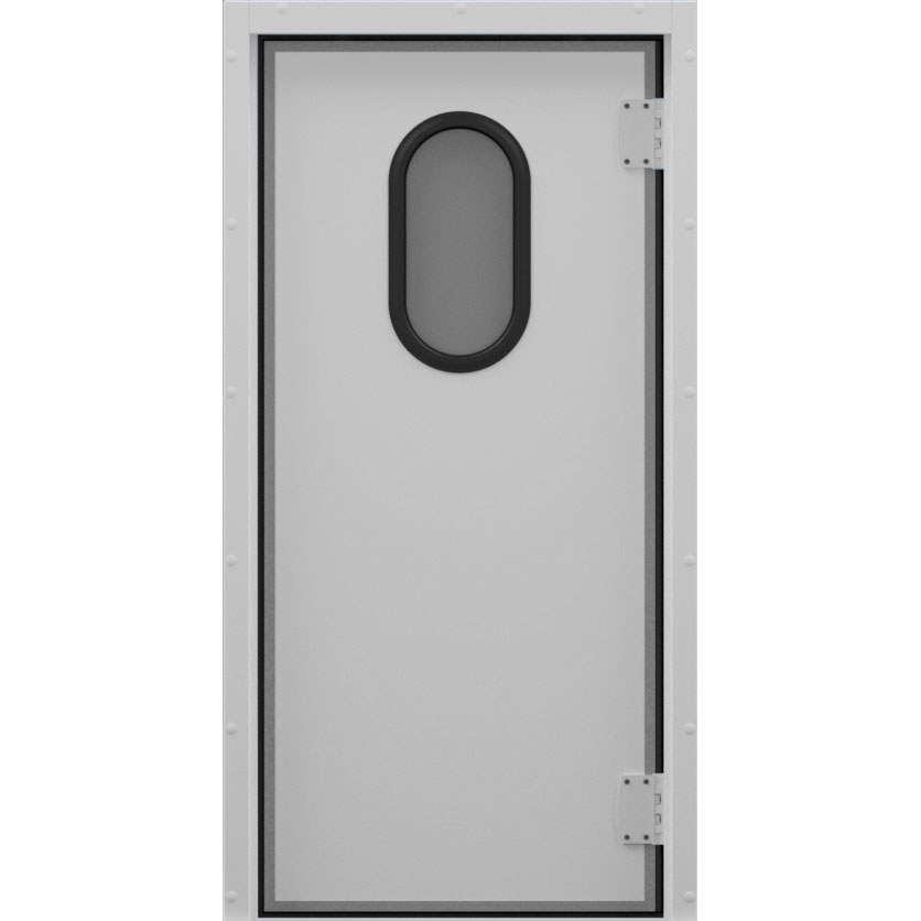 Изображение товара Дверь техническая Маятниковая МДО(ф) 80x210 белая с окном с фиксацией полотна