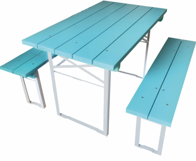Изображение товара Набор садовой мебели Боми складной дерево металл синий стол и 2 скамейки