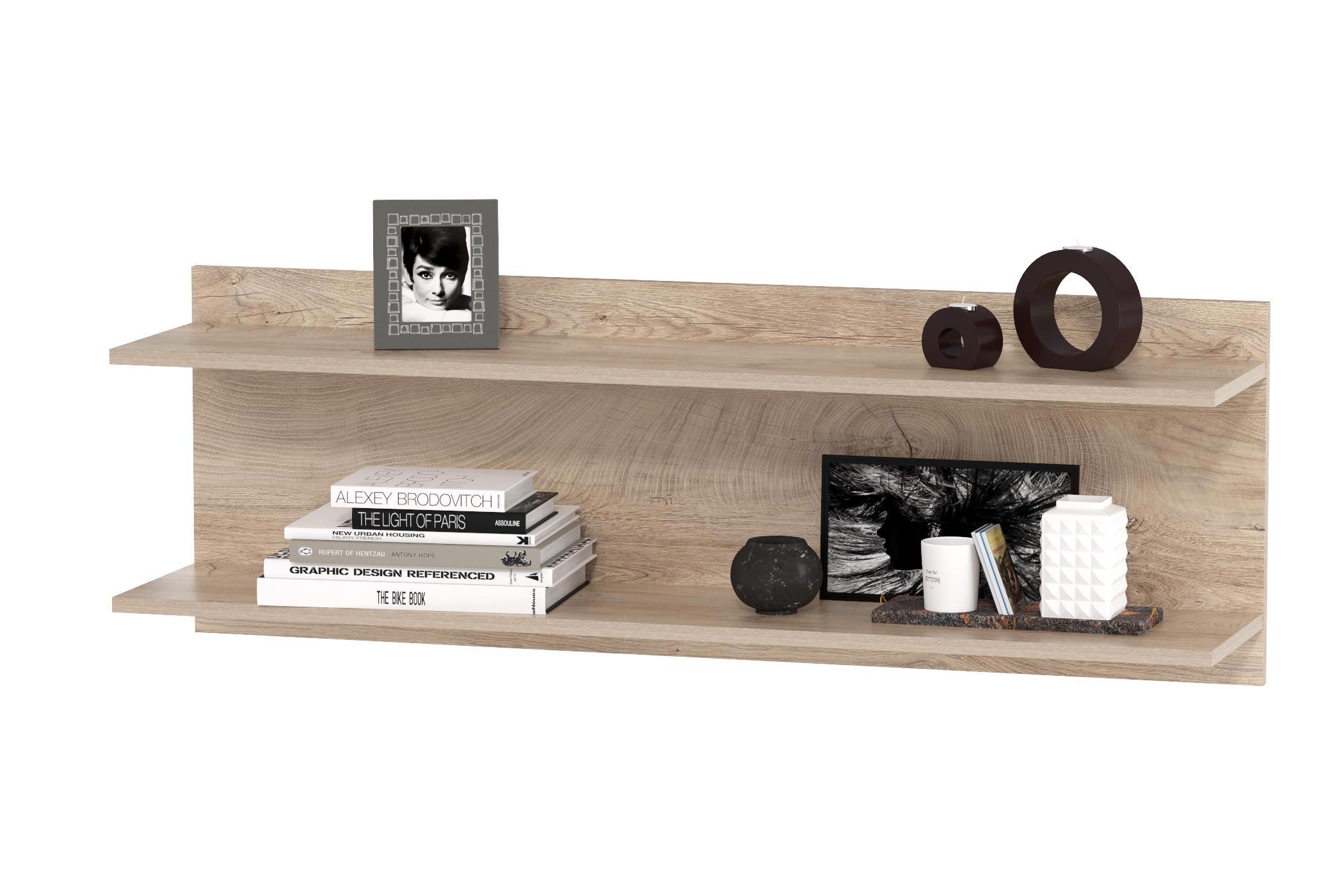 Изображение товара Полка Моби 115x39x26 см из ЛДСП цвета дуб — универсальная настенная полка для дома и офиса