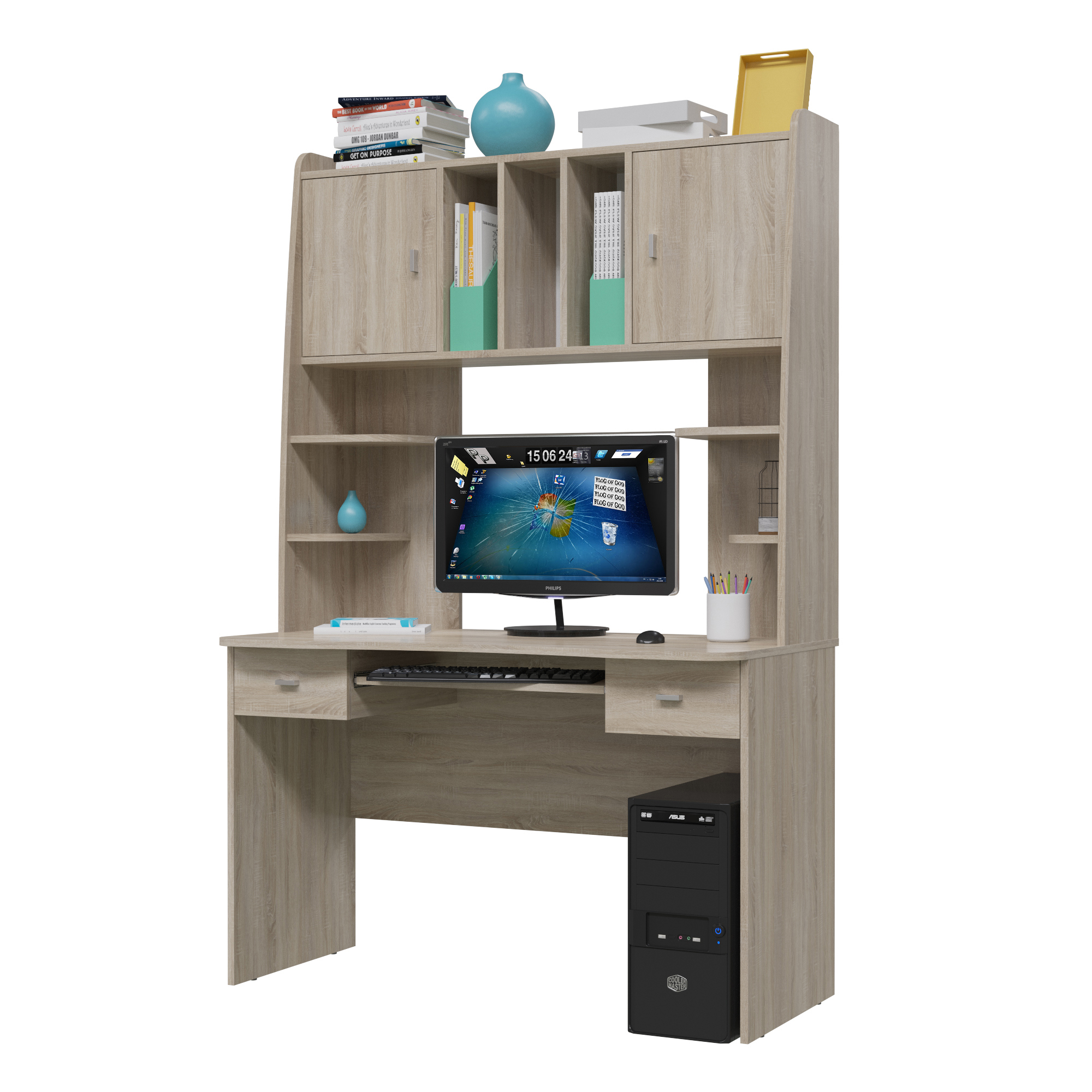 Изображение товара Компьютерный стол Гранд-кволити 120x184x61 см из ЛДСП с ящиками и надстройкой для дома и офиса