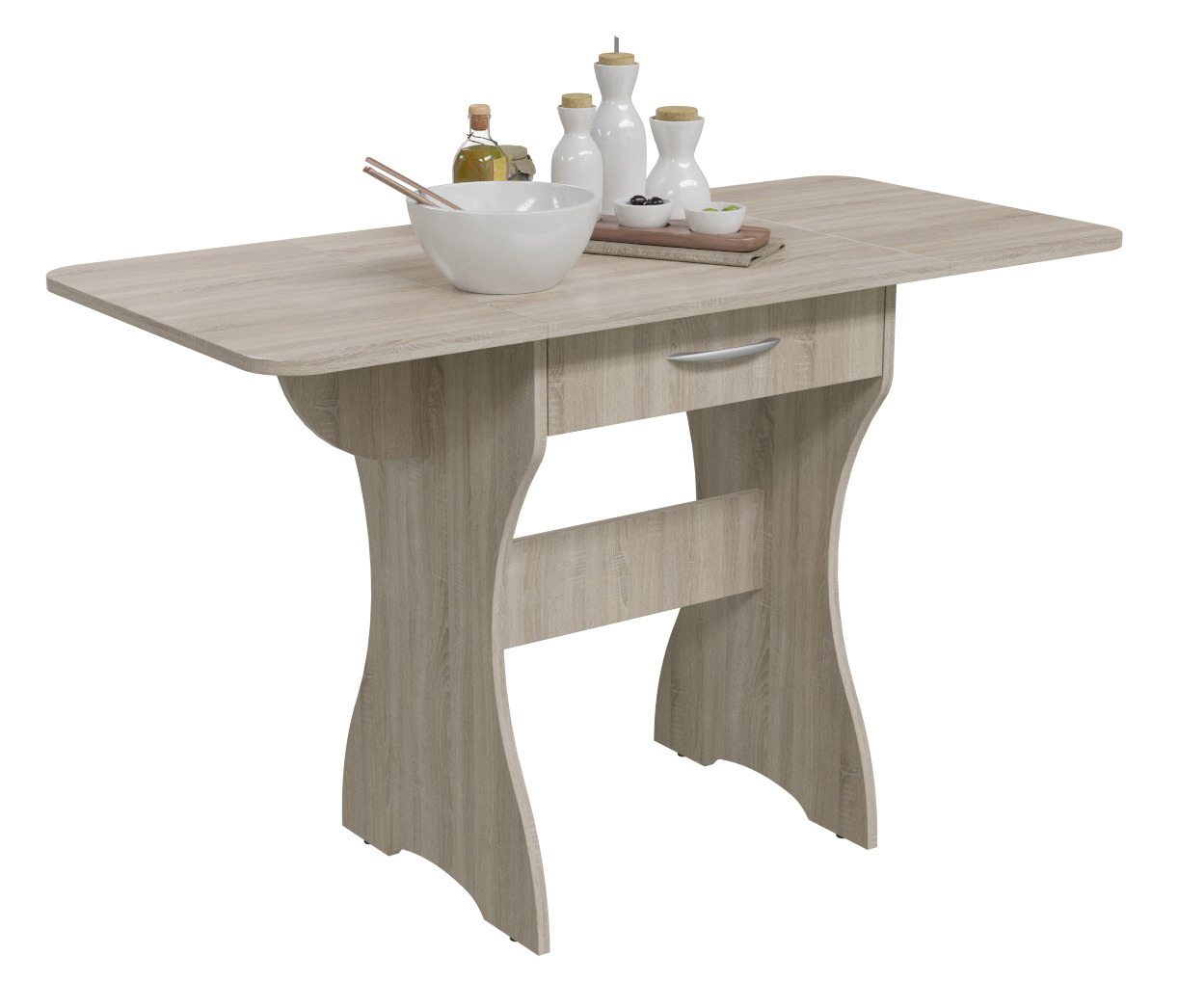 Изображение товара Квадратный кухонный стол Гранд-кволити 60x57 см с раскладкой и ящиком из ламинированного ДСП