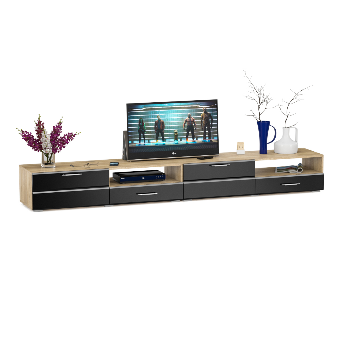 Изображение товара Тумба под телевизор Свк 1023634 280x35x46 см ЛДСП цвет черный/дуб сонома