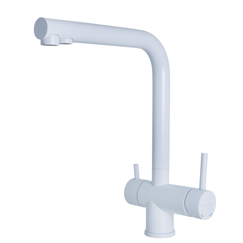 Изображение товара Смеситель для кухни DIVINO с поворотным изливом 26 см нержавеющая сталь белый