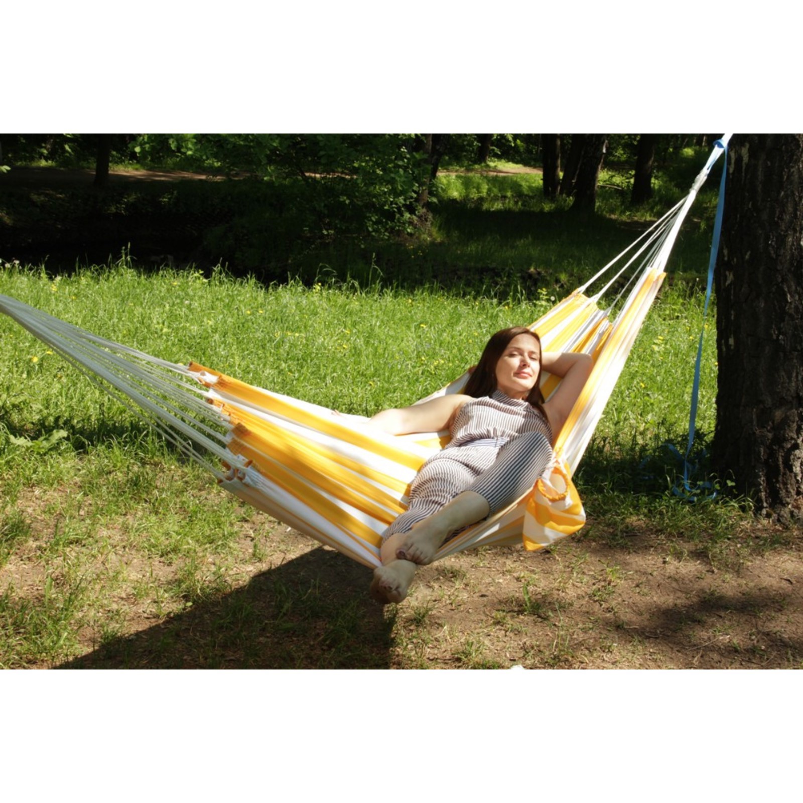 Изображение товара Гамак желтая полоска RG-13 для отдыха на природе 140x220 см