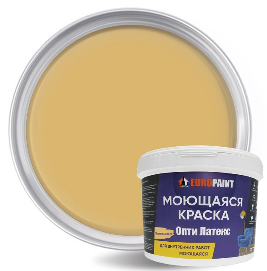 Изображение товара Краска декоративная EUROPAINT Опти Латекс ЛМ_2104_ПЛ1 цвет пляжанка 1 л Изображение товара Краска декоративная EUROPAINT Опти Латекс ЛМ_2104_ПЛ1 цвет пляжанка 1 л