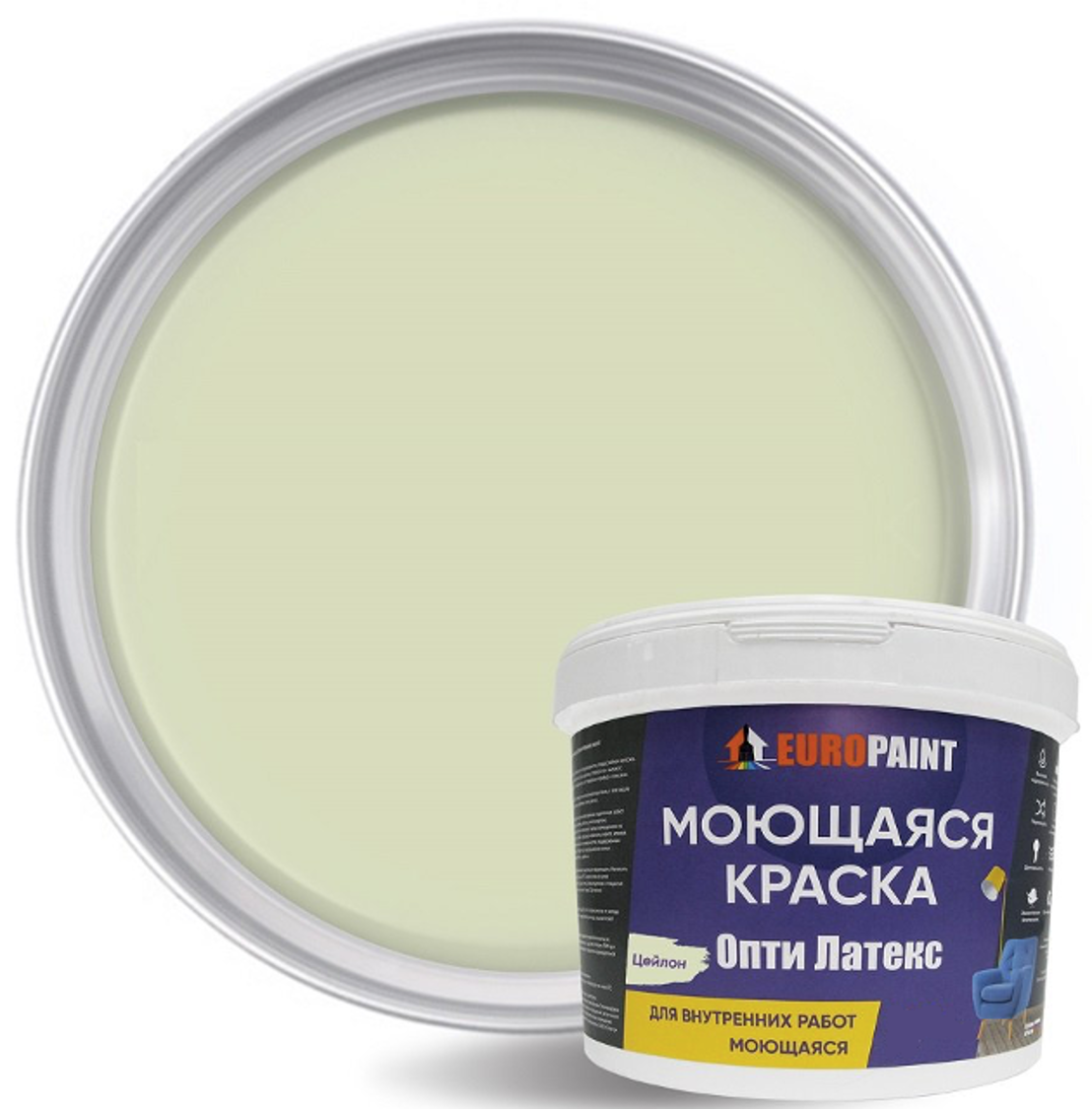 Изображение товара Краска декоративная EUROPAINT Опти Латекс ЛМ_2104_Ц14 цвет цейлон 10 л