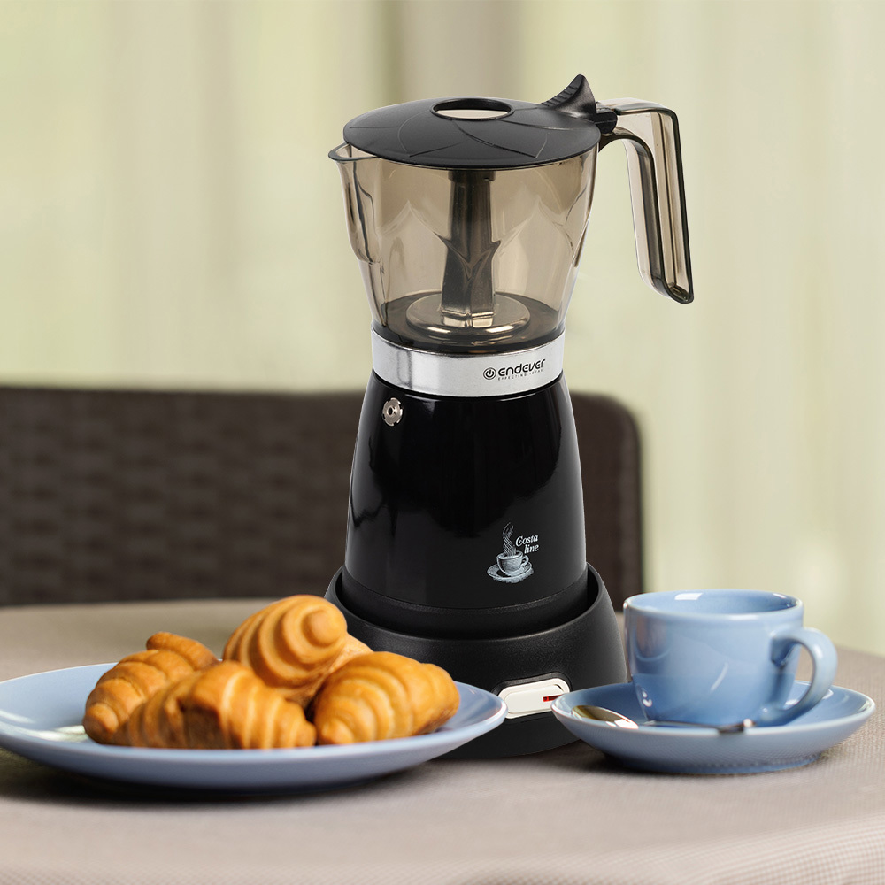 Изображение товара Гейзерная кофеварка Endever Costa 1006 6 чашек черная компактная
