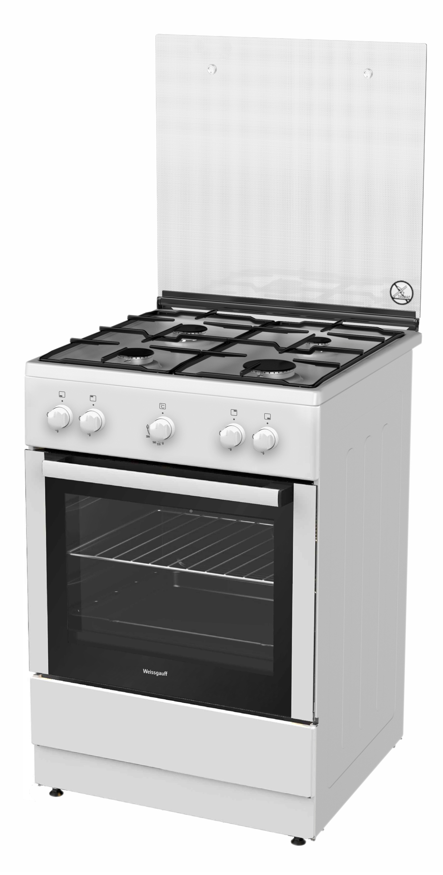 Изображение товара Газовая плита Weissgauff WGS G1G02 W 68x98x71 см с духовкой и газ-контролем белая