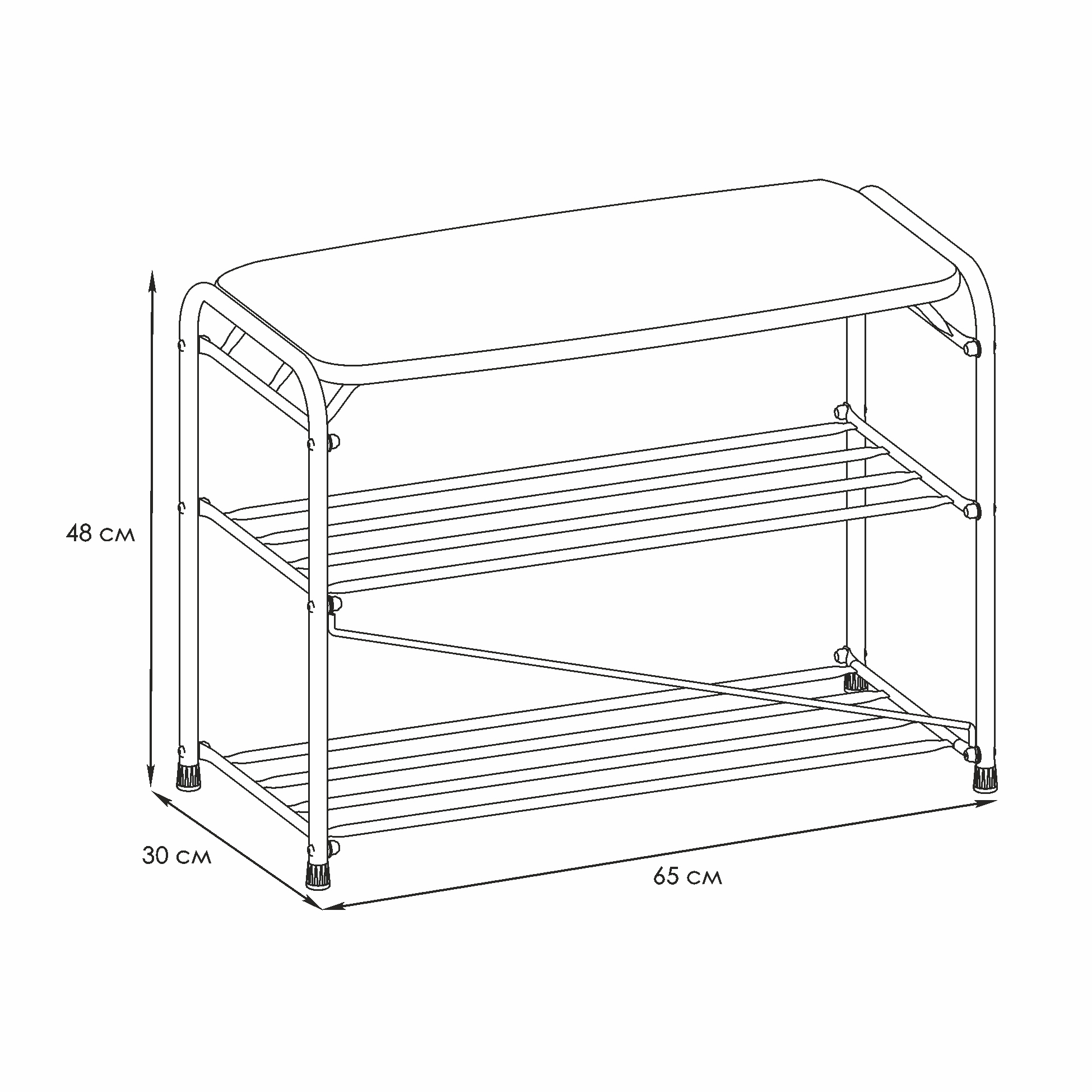 Изображение товара Обувница Зми 65x48x30 см трехполочная металл коричневый с мягким сиденьем
