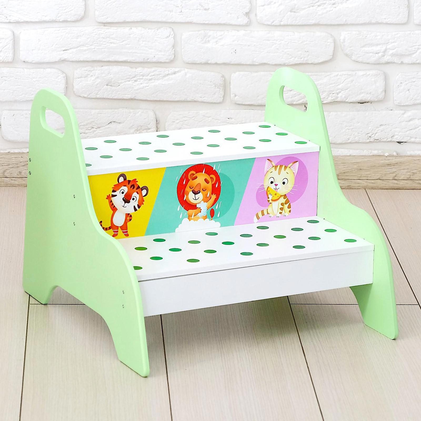 Изображение товара Детский двухступенчатый табурет Zabiaka МДФ зелёного цвета