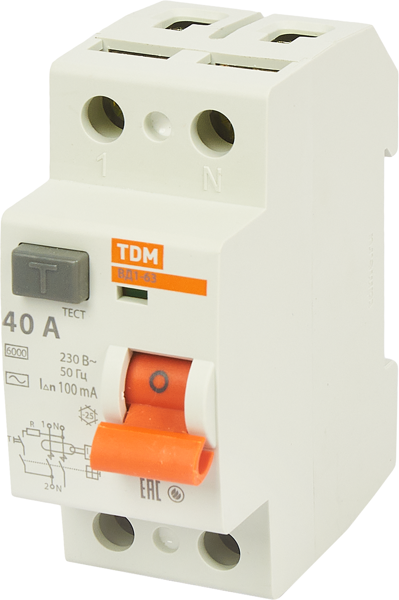 Изображение товара УЗО TDM Electric ВД1-63 2P 40 А 100 мА для защиты электросетей