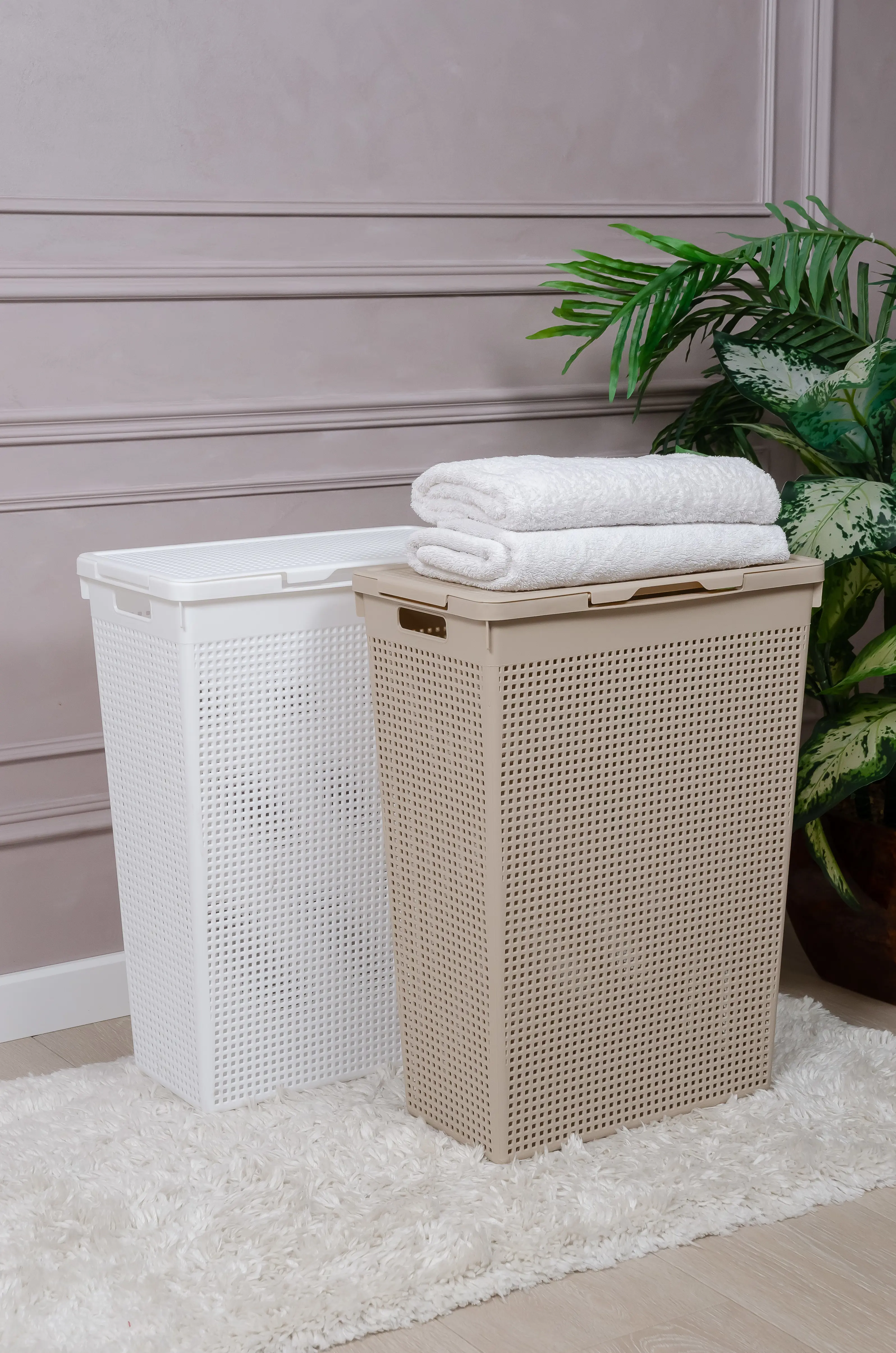 Корзина для белья Виолет Лофт 50л 45x60x26 см цвет белый - 3
