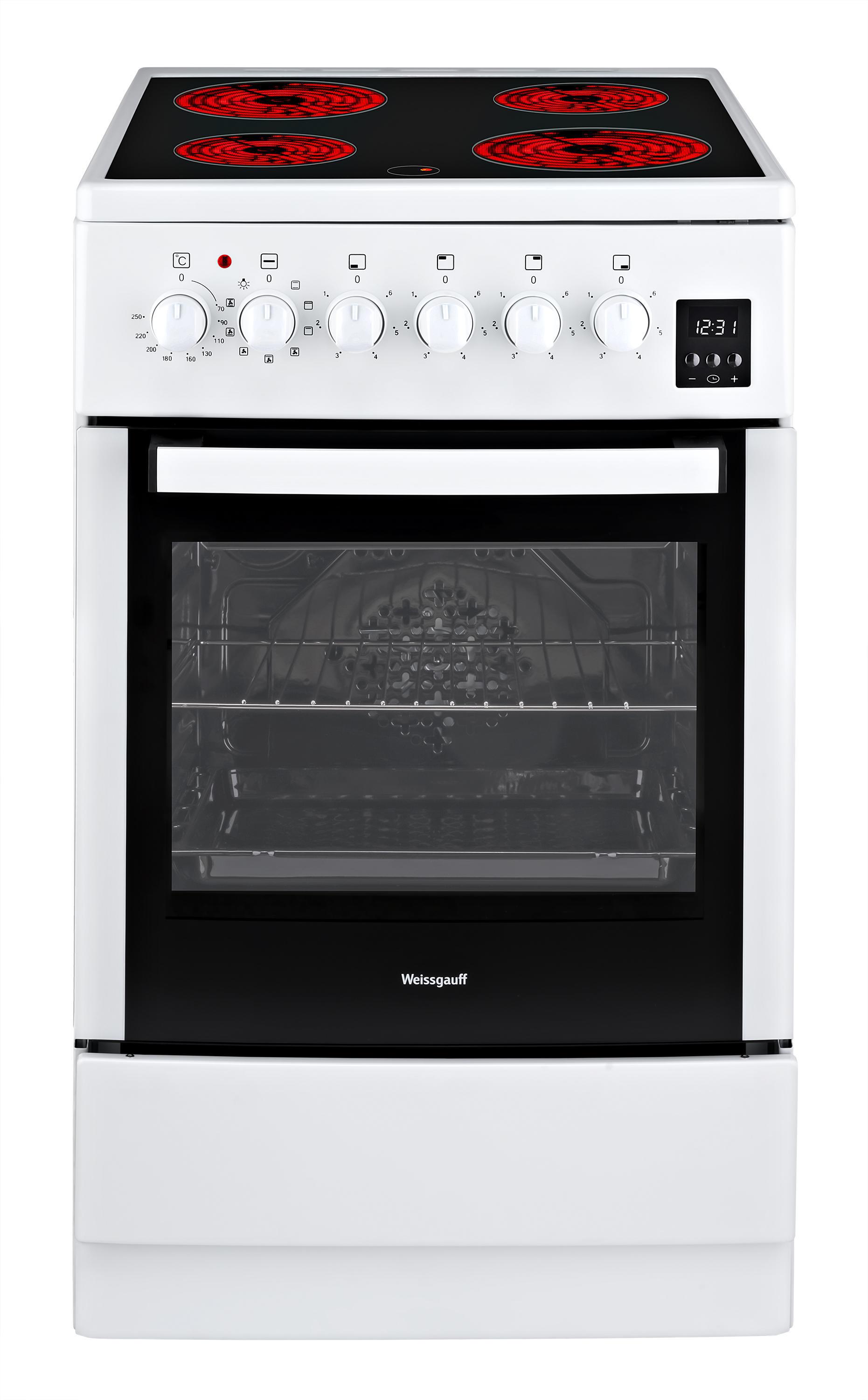 Изображение товара Электрическая плита Weissgauff WES E2V16 WE с духовкой и стеклокерамикой белая