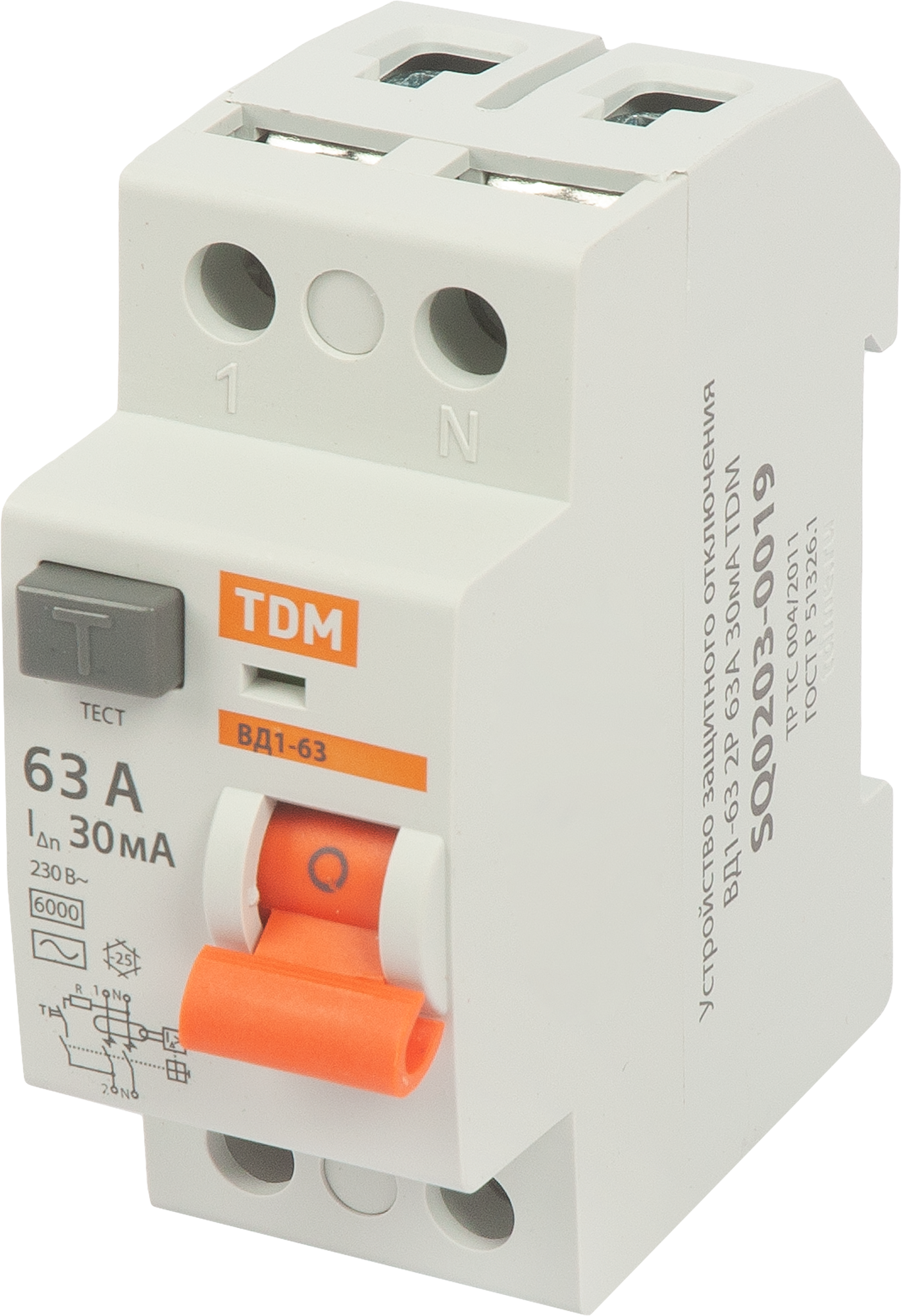Изображение товара УЗО TDM Electric ВД1-63 2P 63 А 30 мА защитное устройство