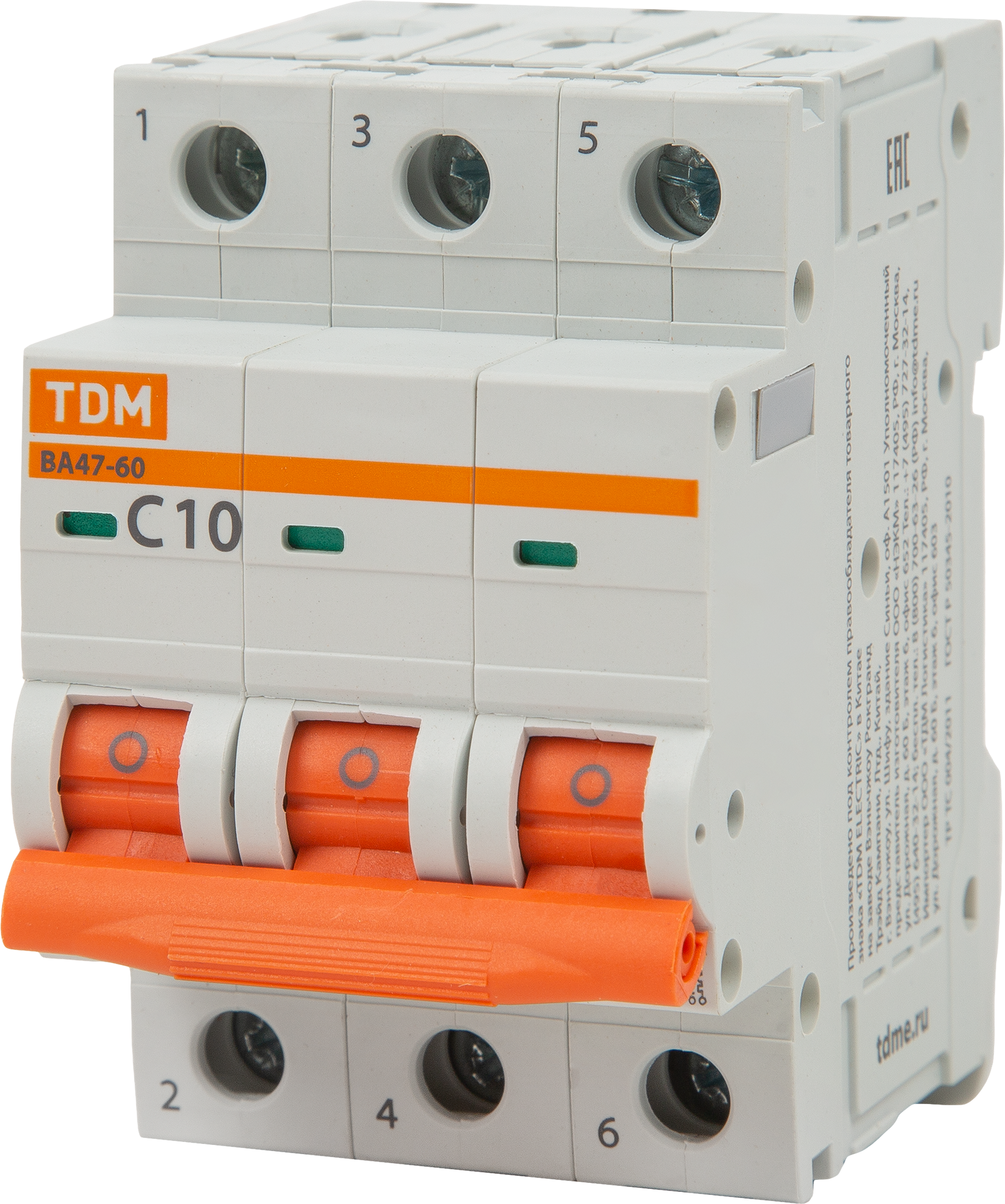 Изображение товара Автоматический выключатель TDM Electric ВА47-60 3P C10 А 6 кА SQ0223-0107
