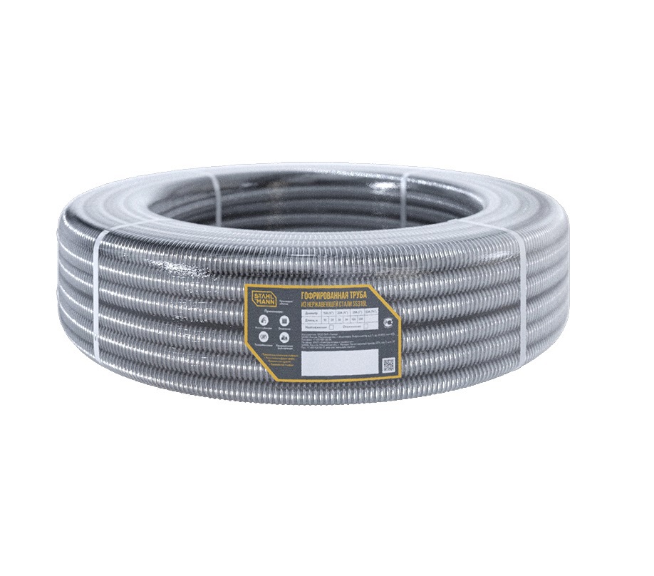 Изображение товара Труба гофрированная Stahlmann 25А нержавеющая сталь отожженная 30 м