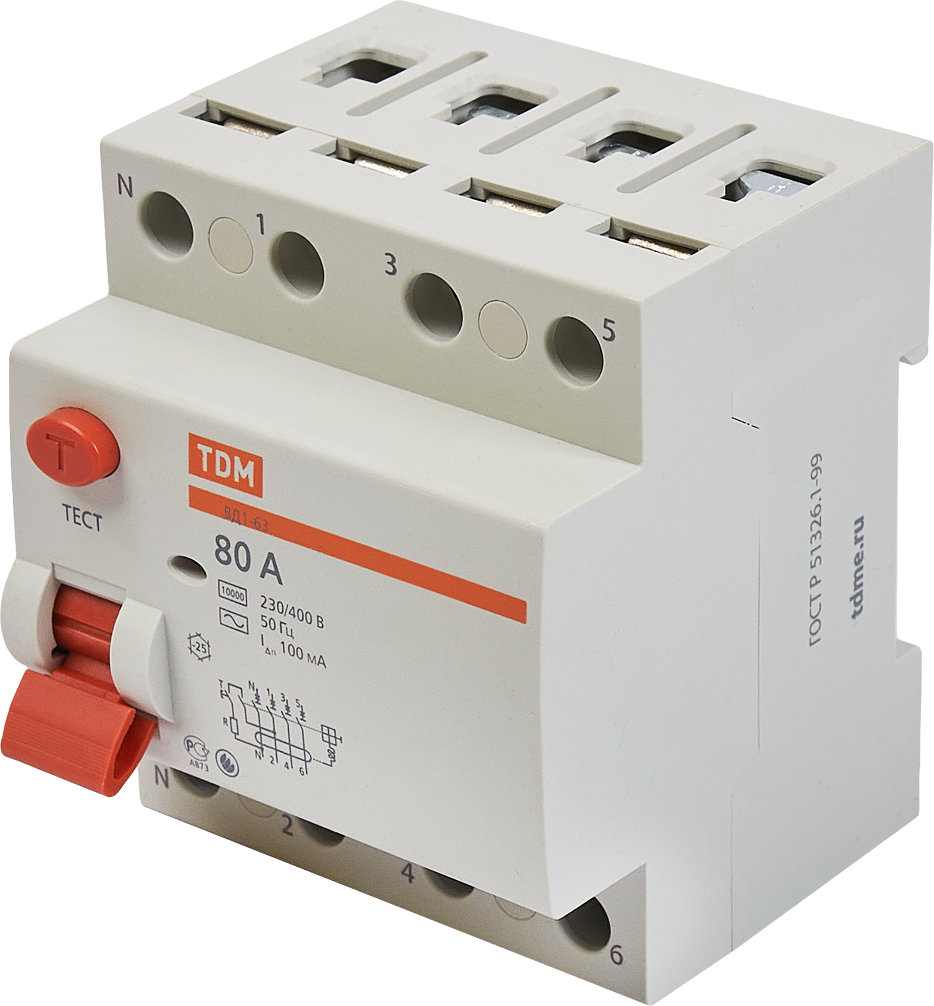 Изображение товара УЗО Tdm Electric ВД1-63 80A 100mA 4P AC