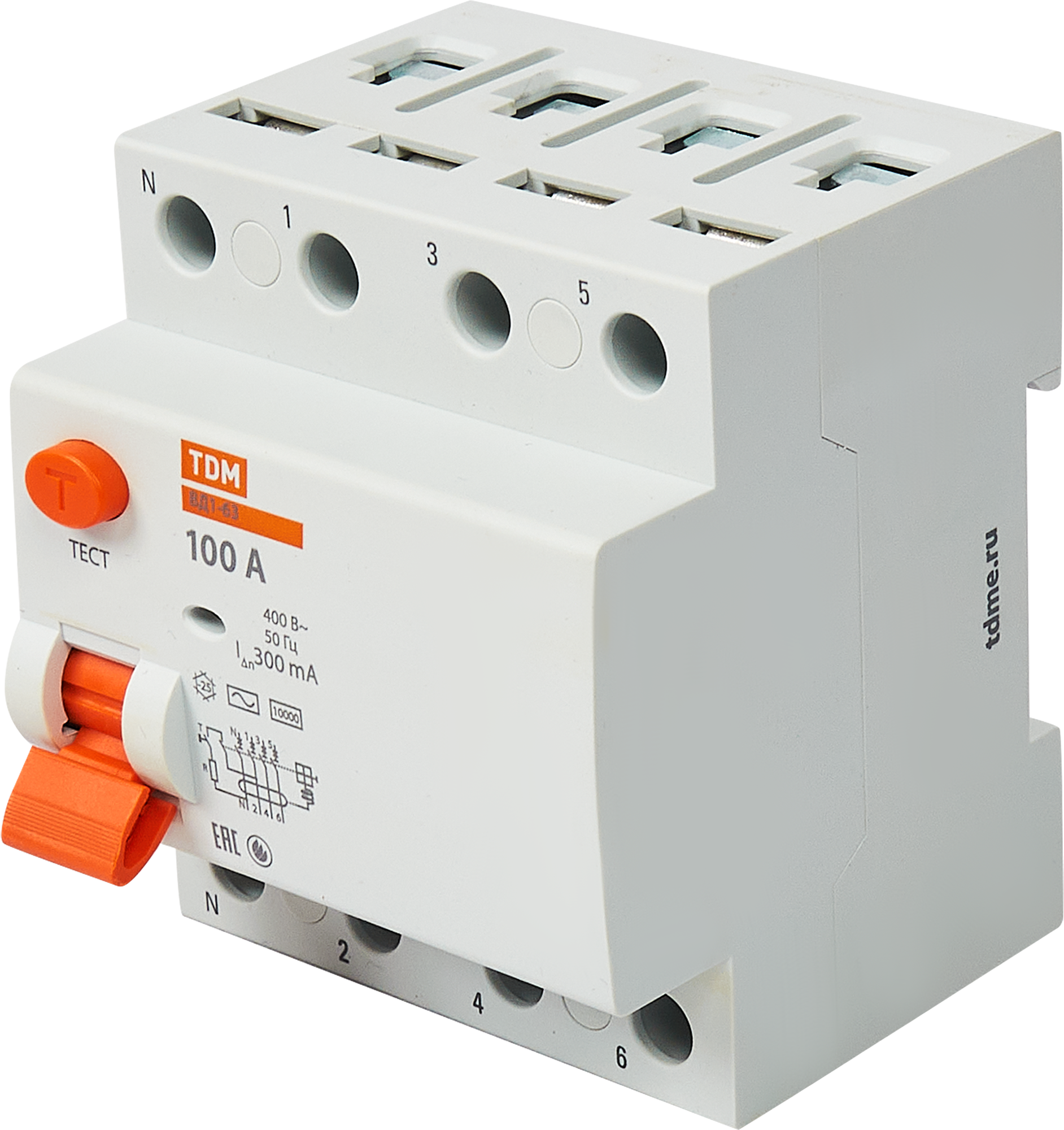 Изображение товара УЗО Tdm Electric ВД1-63 4P 100 A 300 мА 4.5 кА AC SQ0203-0049