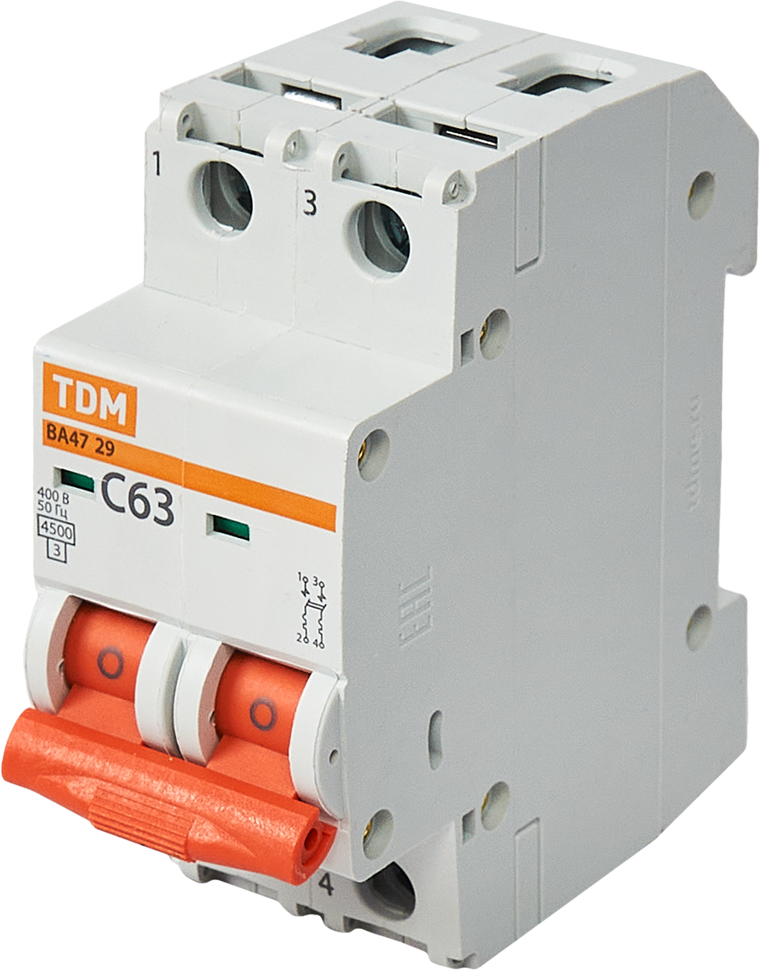 Изображение товара Автоматический выключатель TDM Electric ВА47-29 2P C63 A 6 кА