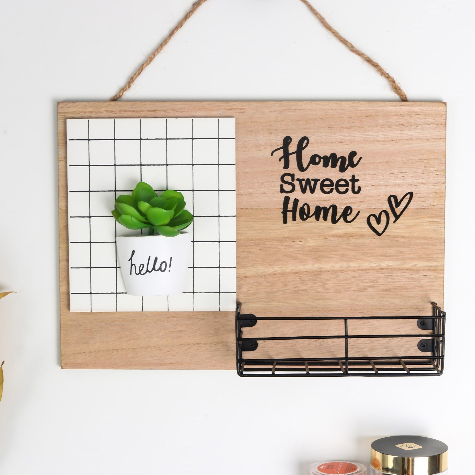 Изображение товара Панно настенное с полочкой «Суккулент в горшочке» 21x30 см