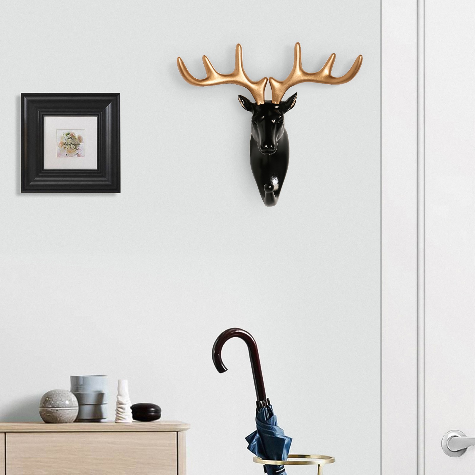Изображение товара Декор настенный-вешалка Олень, SIMALAND, 16x16 см, черный