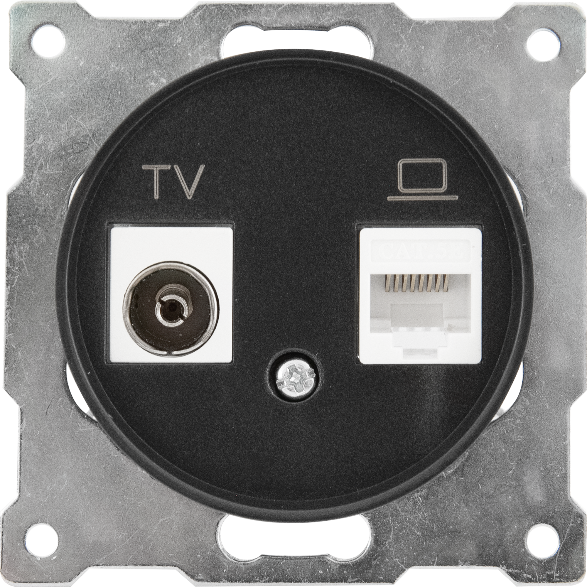 Изображение товара Розетка двойная антенна/компьютер TV/RJ45 кат.5e встраиваемая Onekeyelectro 1E20811303 цвет черный