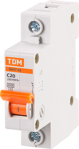 Изображение товара Автоматический выключатель TDM Electric ВА47-63 1P C20 А 4.5 кА SQ0218-0004