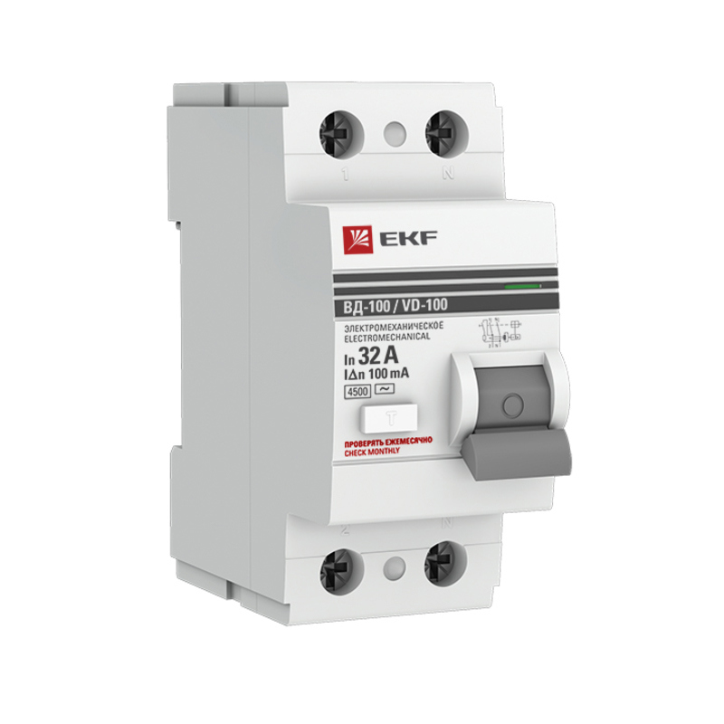 Изображение товара УЗО EKF PROxima 2 P 32 А 4.5 кА elcb-2-32-100-em-pro