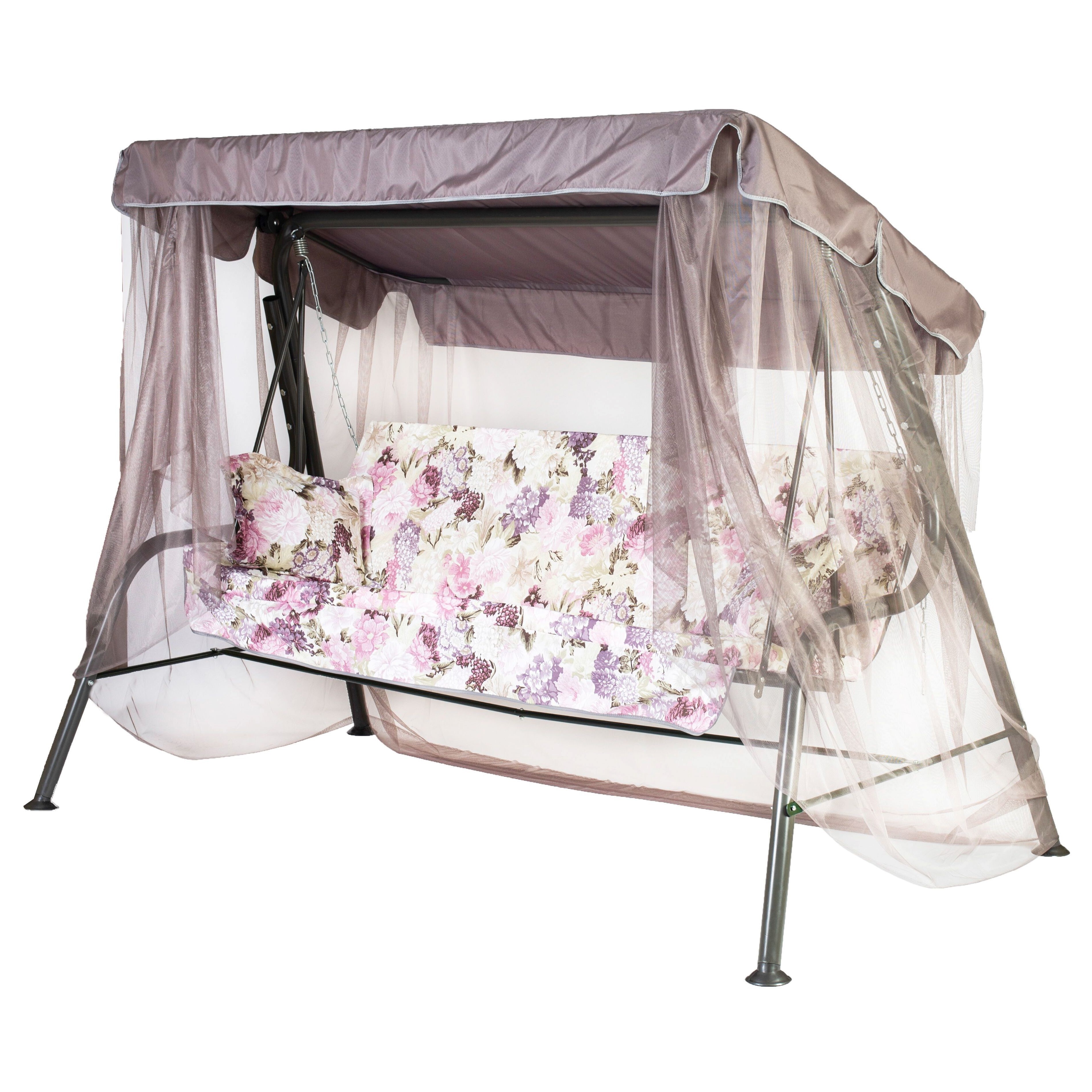 Изображение товара Качели садовые Naterial Портобелло 3-х местные (до 210 кг) серый/ белый/ розовый