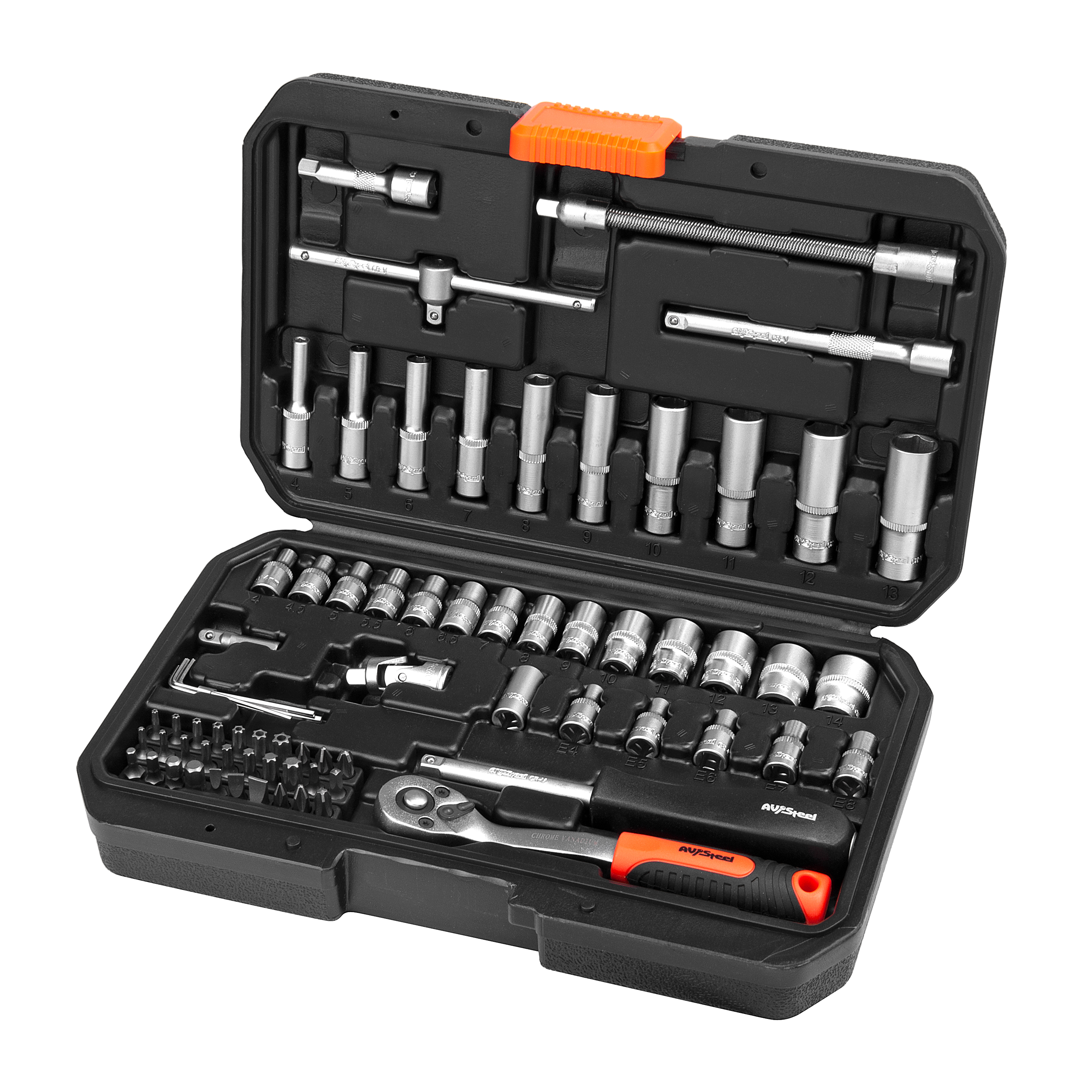 Изображение товара Профессиональный набор инструментов AV Steel AV-011472 72 предмета в пластиковом кейсе