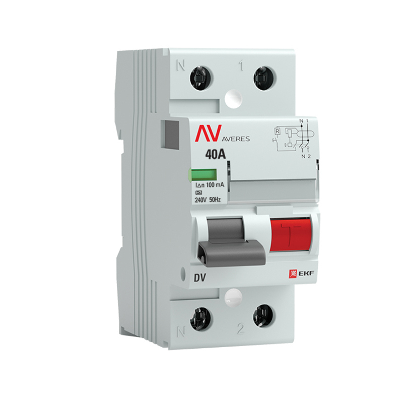 Изображение товара УЗО EKF Averes DV 2P 40 А 100 мА 4.5 кА AC защитное отключение