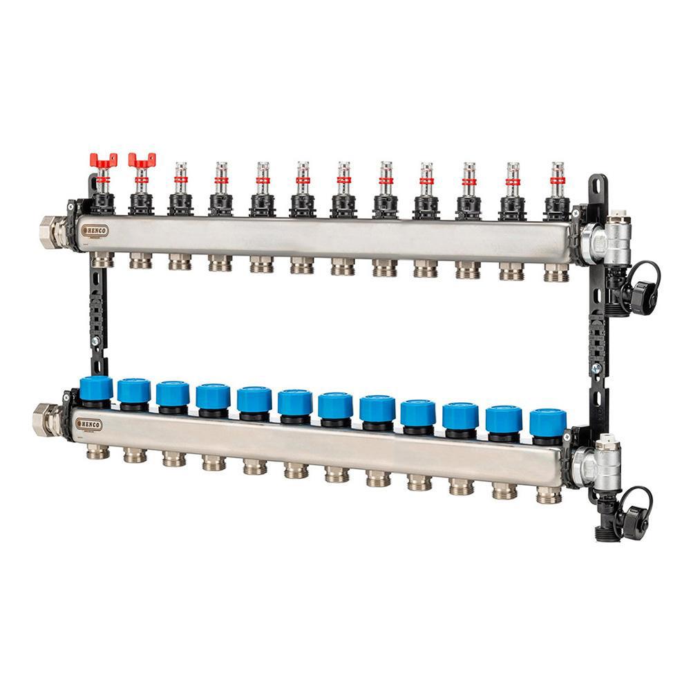Изображение товара Коллектор Henco с расходомером 1 12 отводов нержавеющая сталь Бельгия