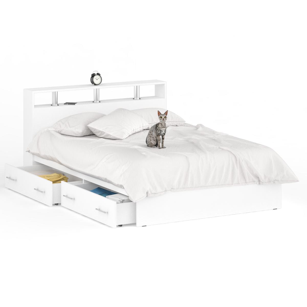 Изображение товара Двухспальная кровать с ящиками Камелия 1400 цвет белый