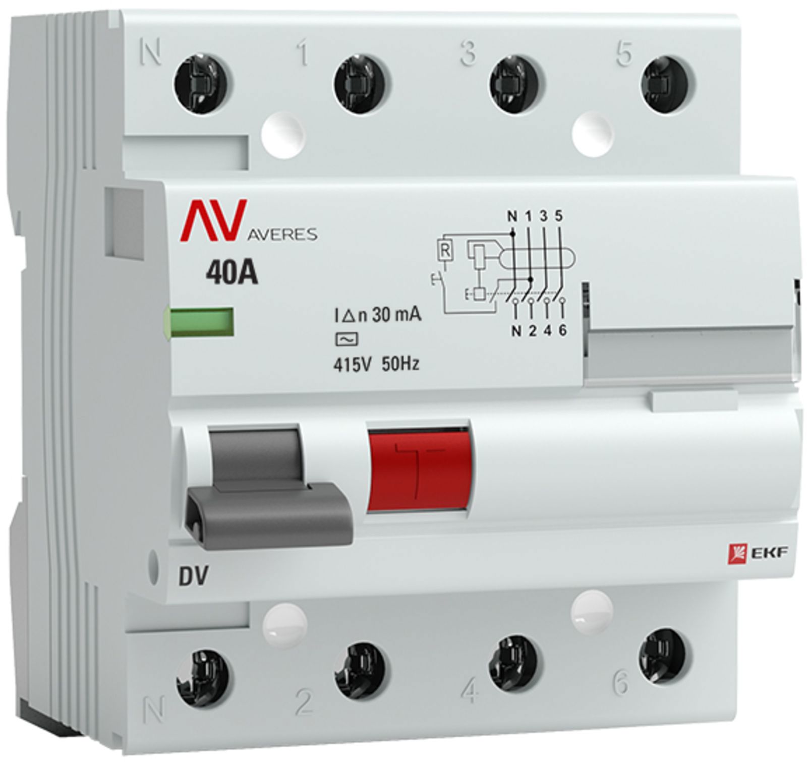 Изображение товара УЗО EKF Averes DV 4P 40 A 30 мА 10 кА AC rccb-4-40-30-ac-av
