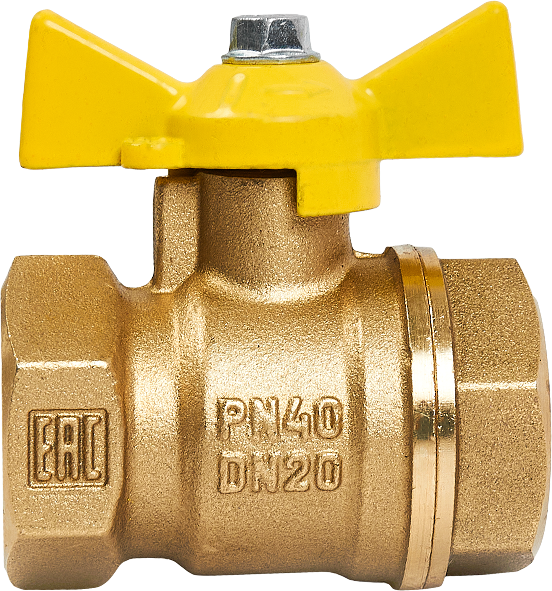 Кран шаровой для газа прямой DN20 PN40 3/4" ВР латунь ручка бабочка - 1