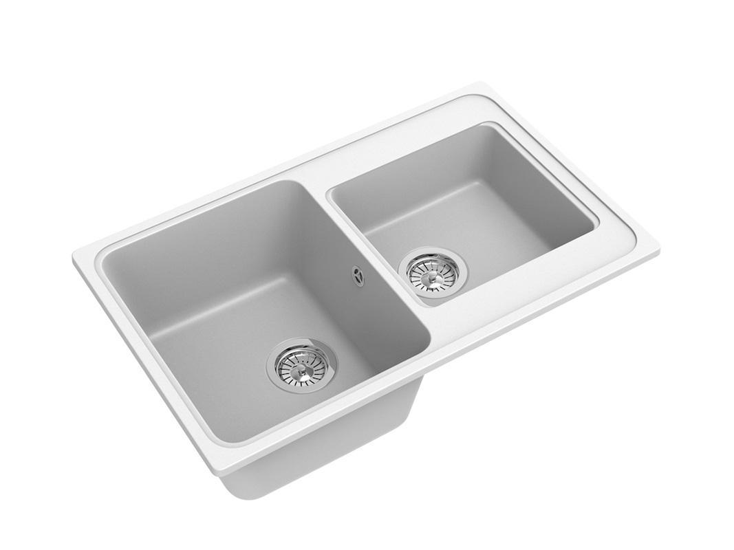 Изображение товара EWIGSTEIN Elegant 80D — белая кварцевая мойка, 2 чаши, 48x77.5x19.5 см