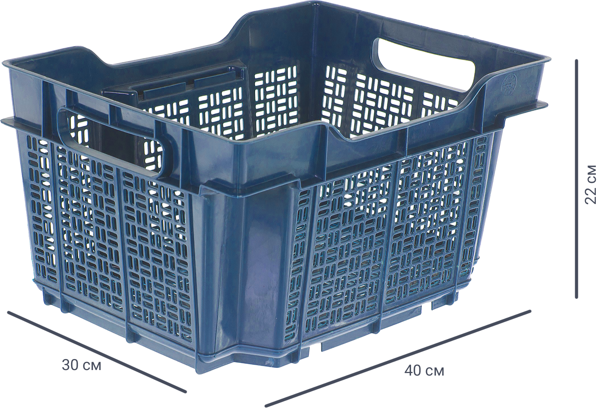 Изображение товара Ящик полимерный многооборотный 40x30x22 см из пластика без крышки синий