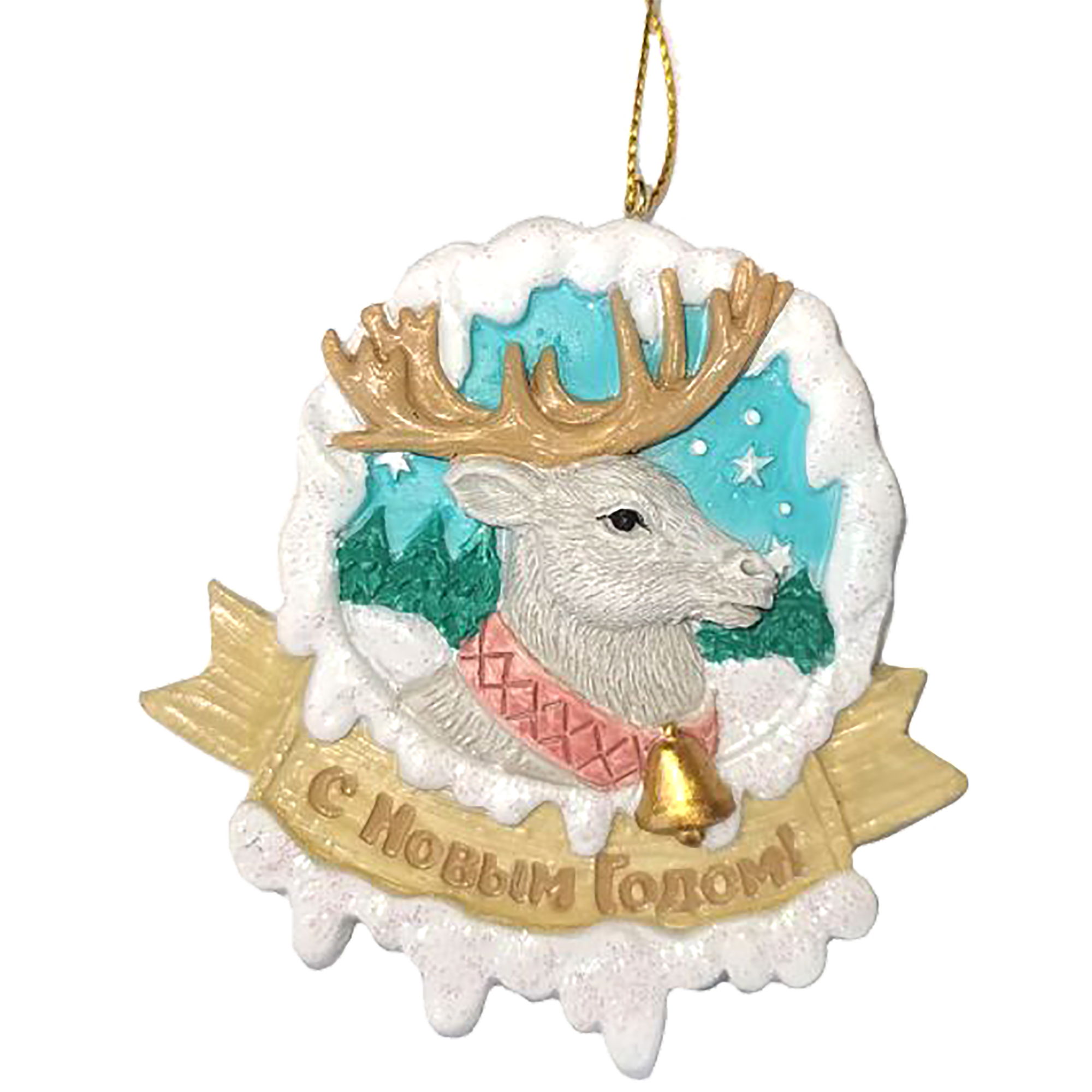 Изображение товара Подвесное украшение Олень из полистоуна для елки 1.5x8.5x8.2 см разноцветное