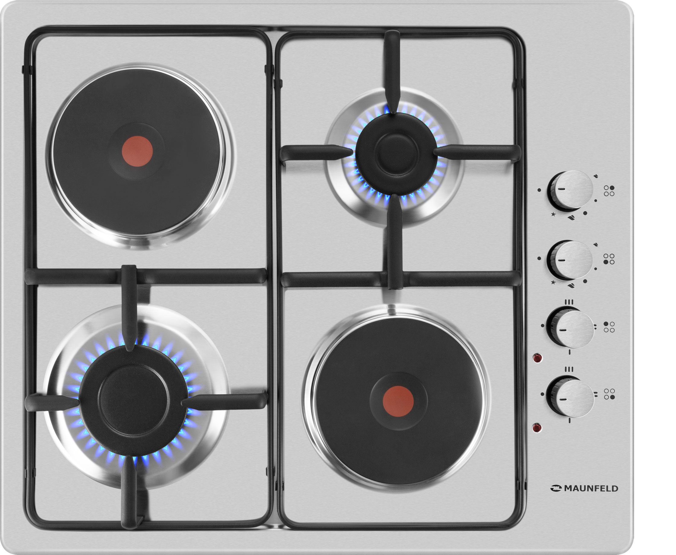 Изображение товара Комбинированная варочная панель Maunfeld EEHS.64.5ES/KG 4 конфорки нержавеющая сталь