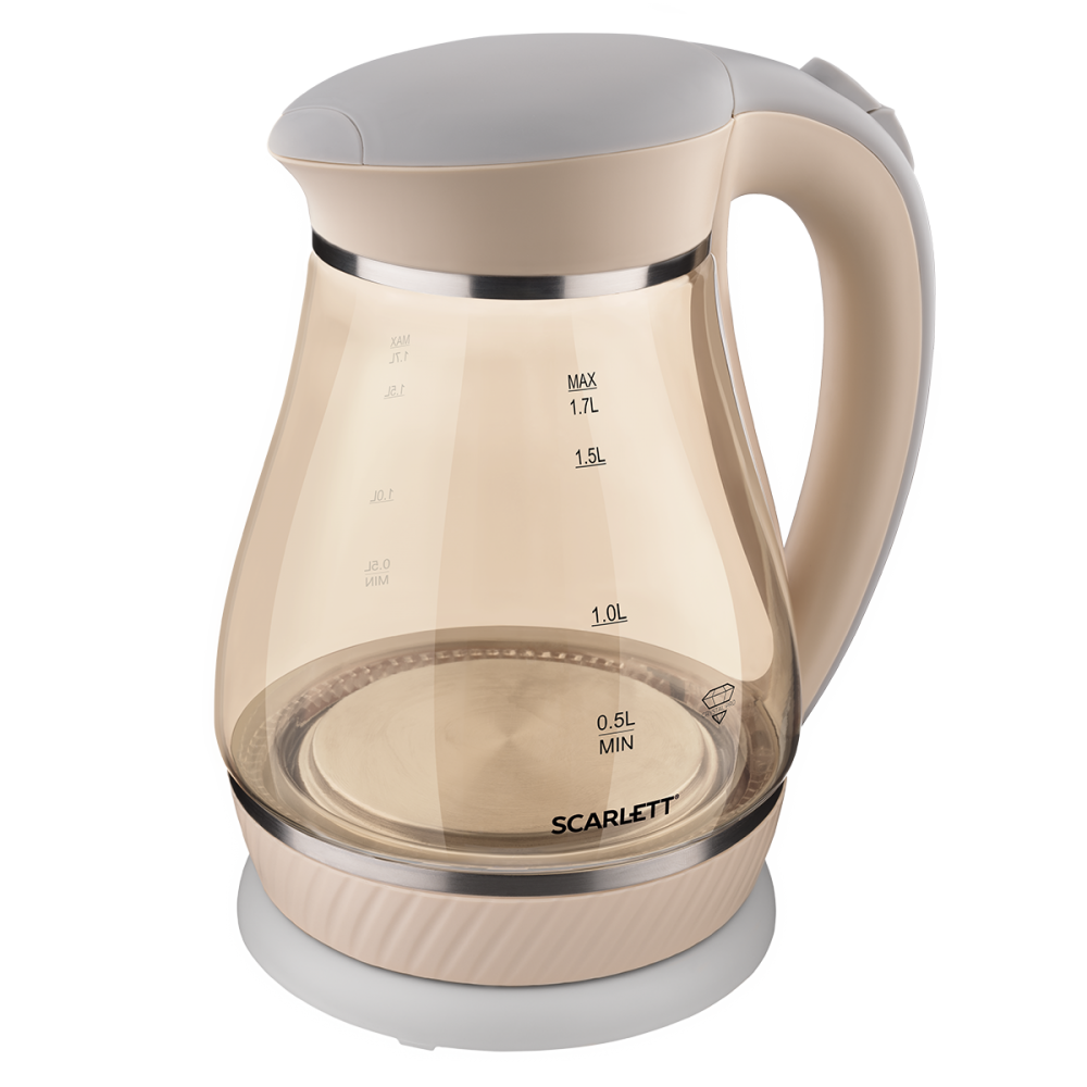 Изображение товара Электрический стеклянный чайник Scarlett 1.7 л с подсветкой горячий бежевый