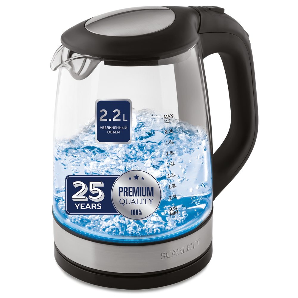 Изображение товара Электрический стеклянный чайник Scarlett SC-EK27G19 2.2 л с подсветкой и системой безопасности