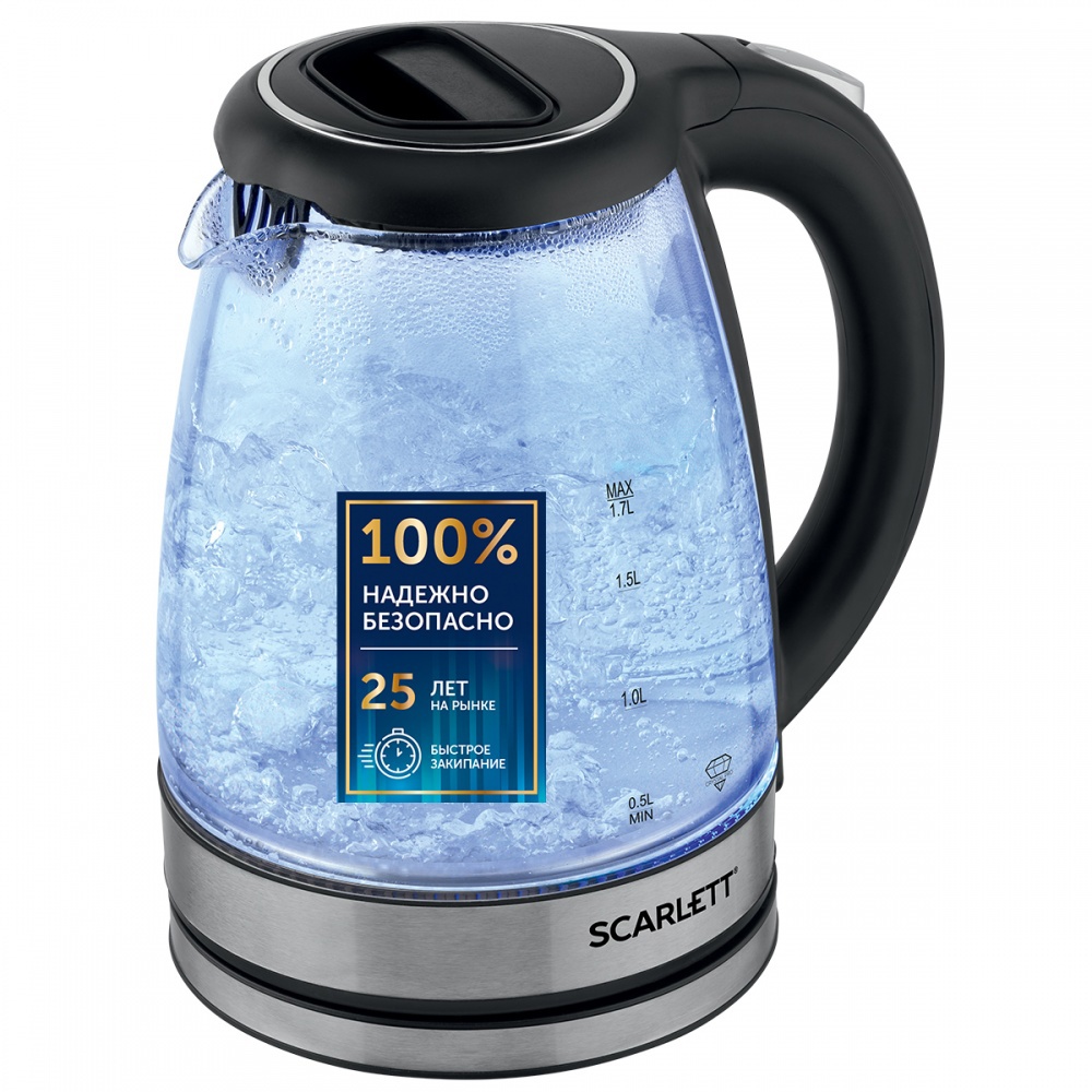 Изображение товара Электрический стеклянный чайник Scarlett 1.7л с подсветкой и защитой