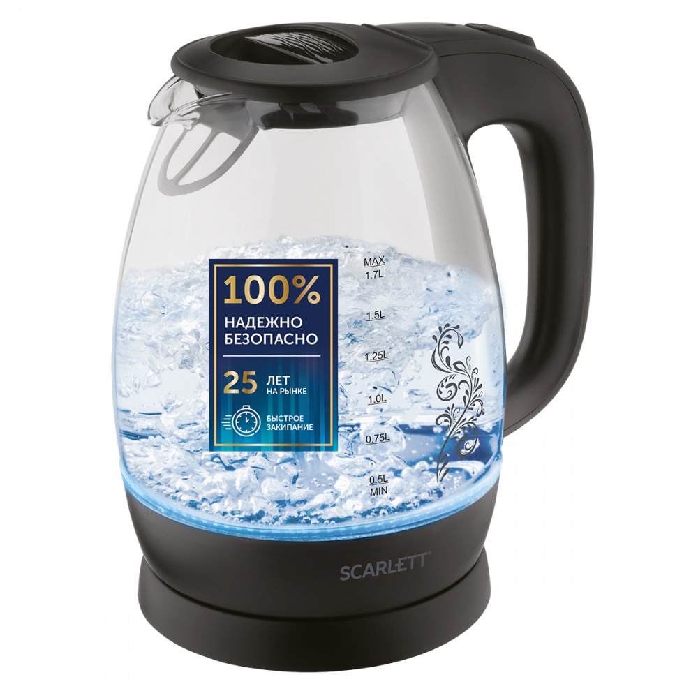 Изображение товара Электрический стеклянный чайник Scarlett SC-EK27G34 1.7 л с подсветкой и защитой SAFE WORK