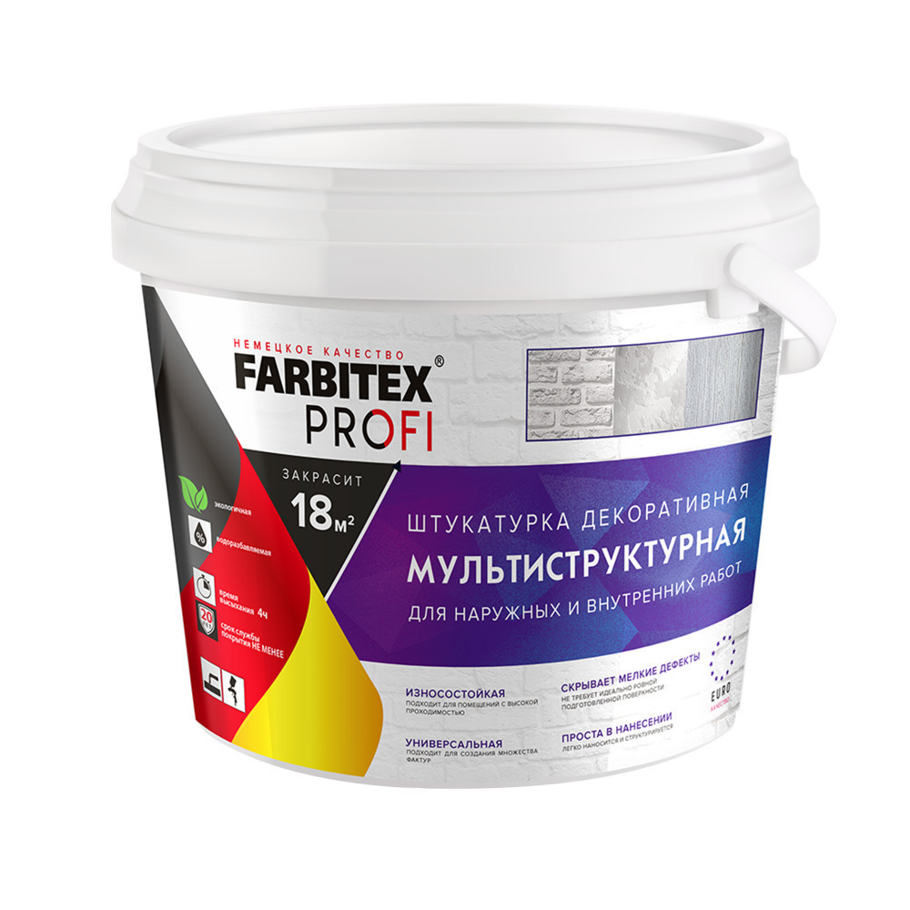 Изображение товара Штукатурка декоративная FARBITEX 4300007992 цвет белый 9.40 л Изображение товара Штукатурка декоративная FARBITEX 4300007992 цвет белый 9.40 л