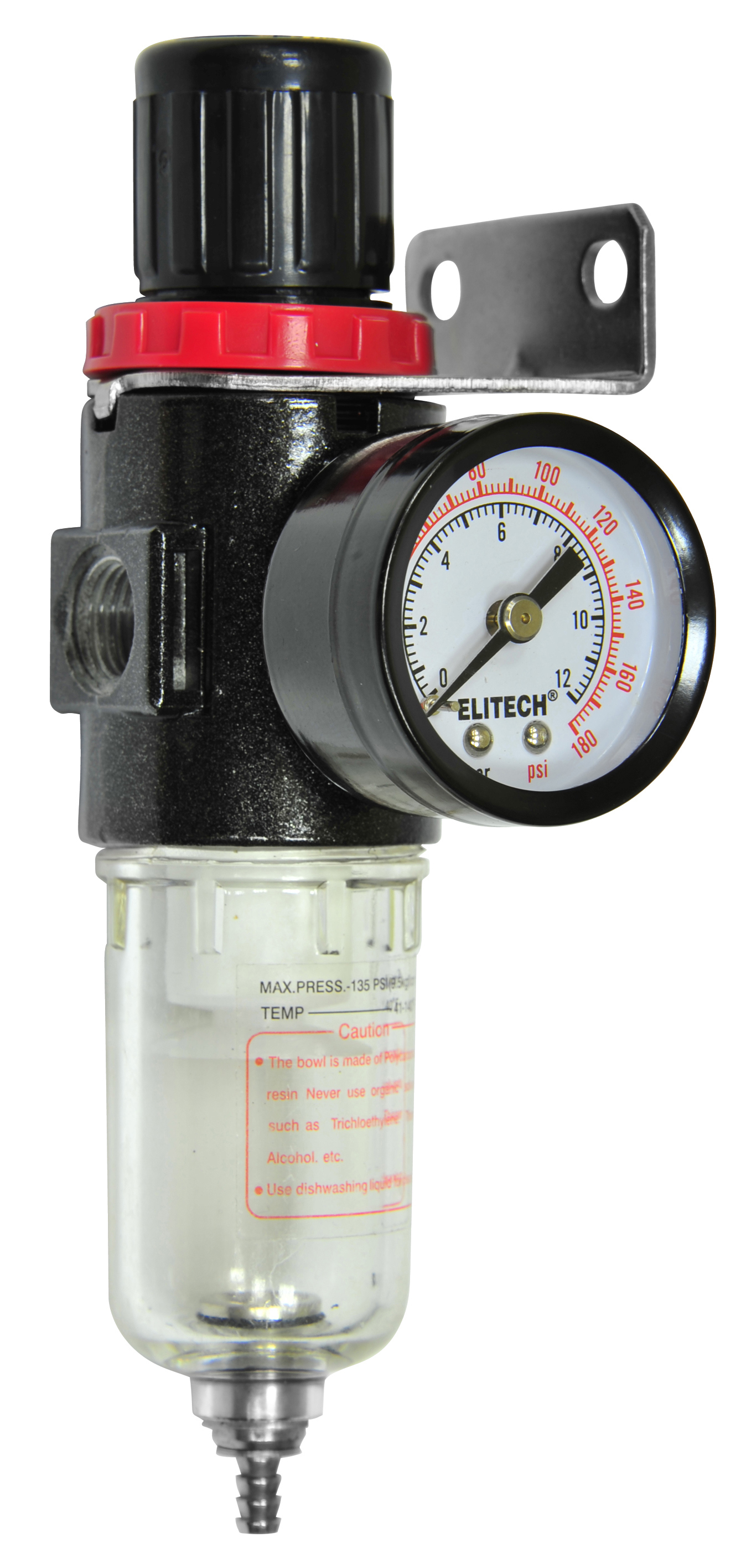 Изображение товара Фильтр-редуктор с манометром Elitech 1/4 дюйма для давления до 12 Бар
