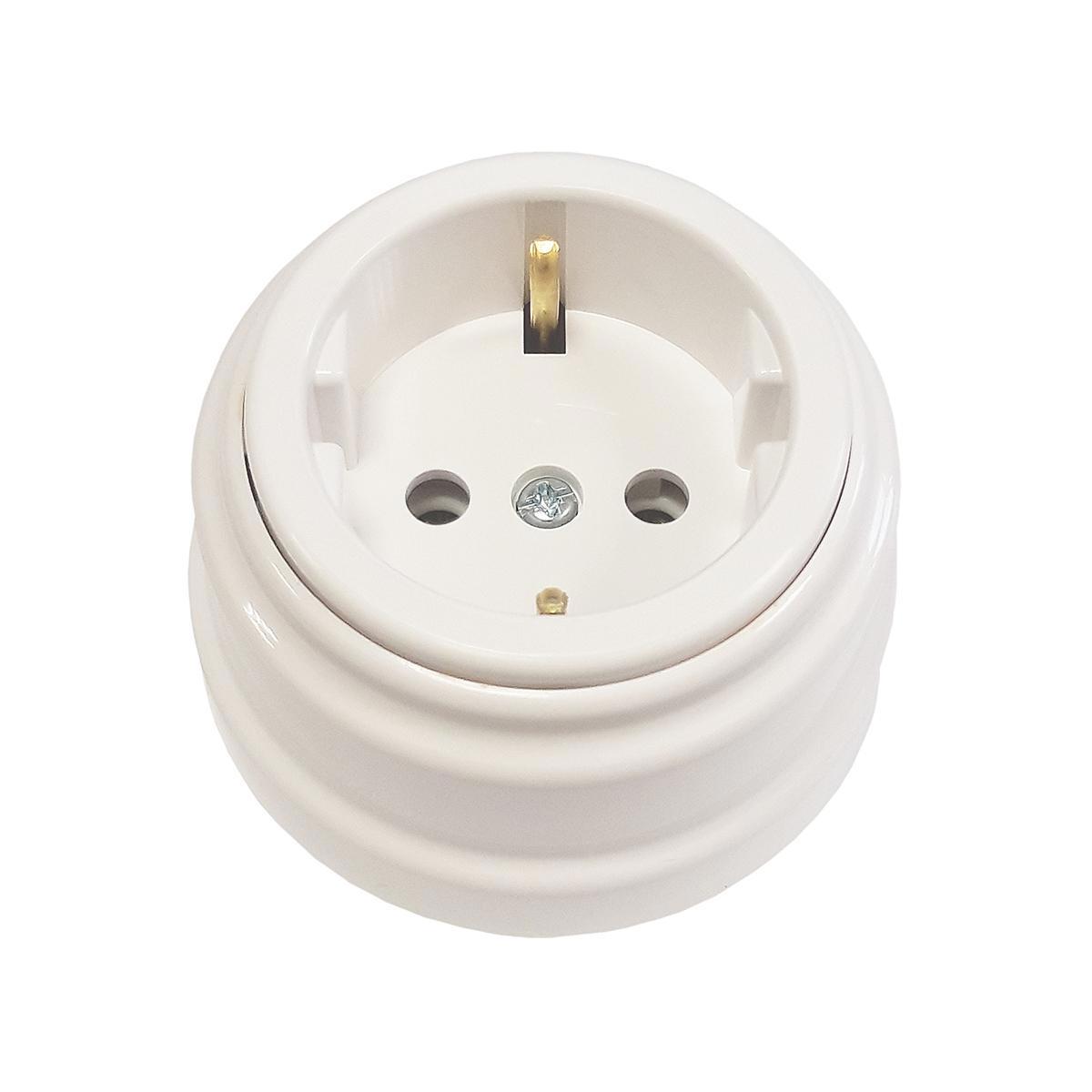 Изображение товара Розетка штепсельная накладная Bylectrica Ретро 72875 с заземлением цвет белый
