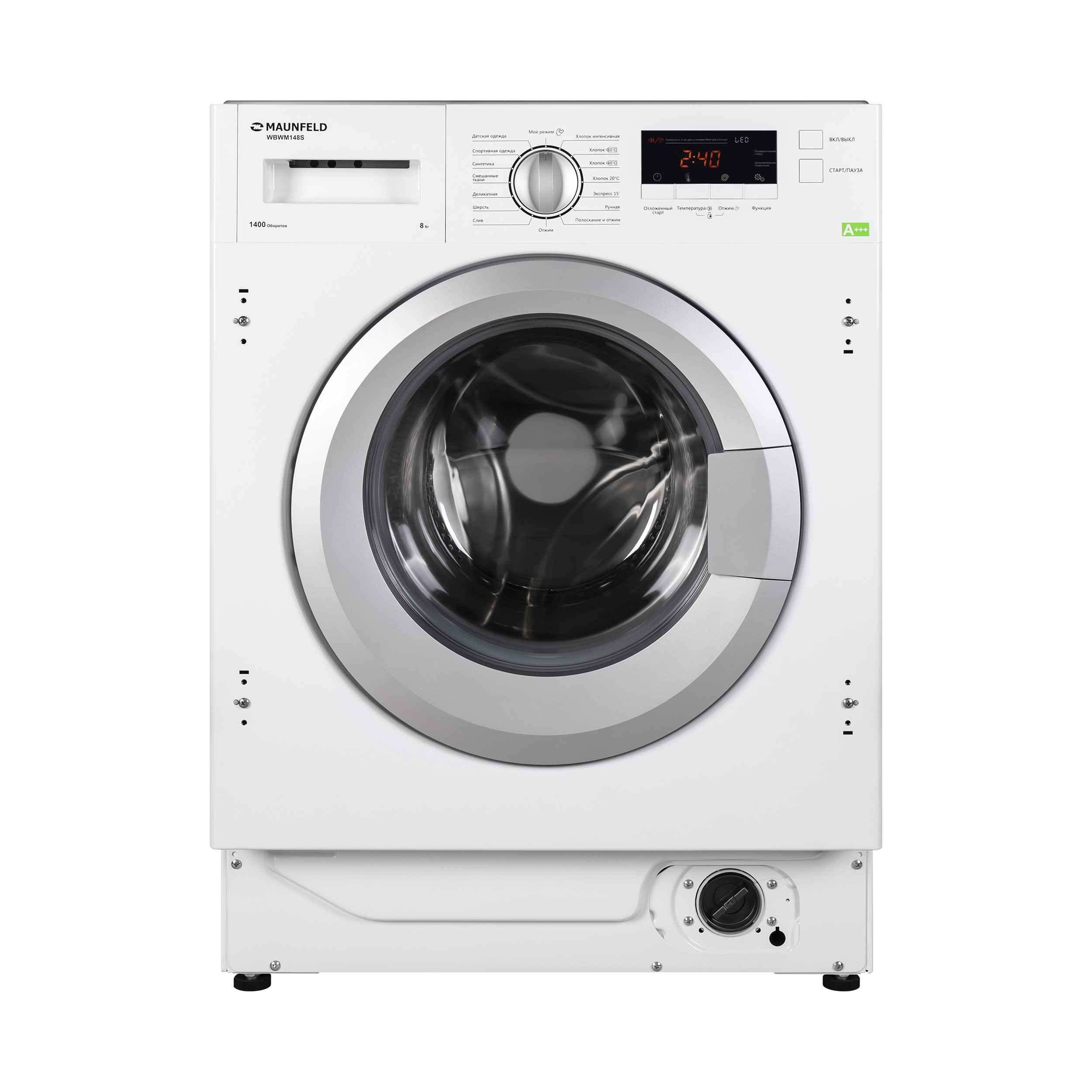 Изображение товара Встраиваемая стиральная машина Maunfeld MBWM148S 8 кг LCD дисплей 16 программ