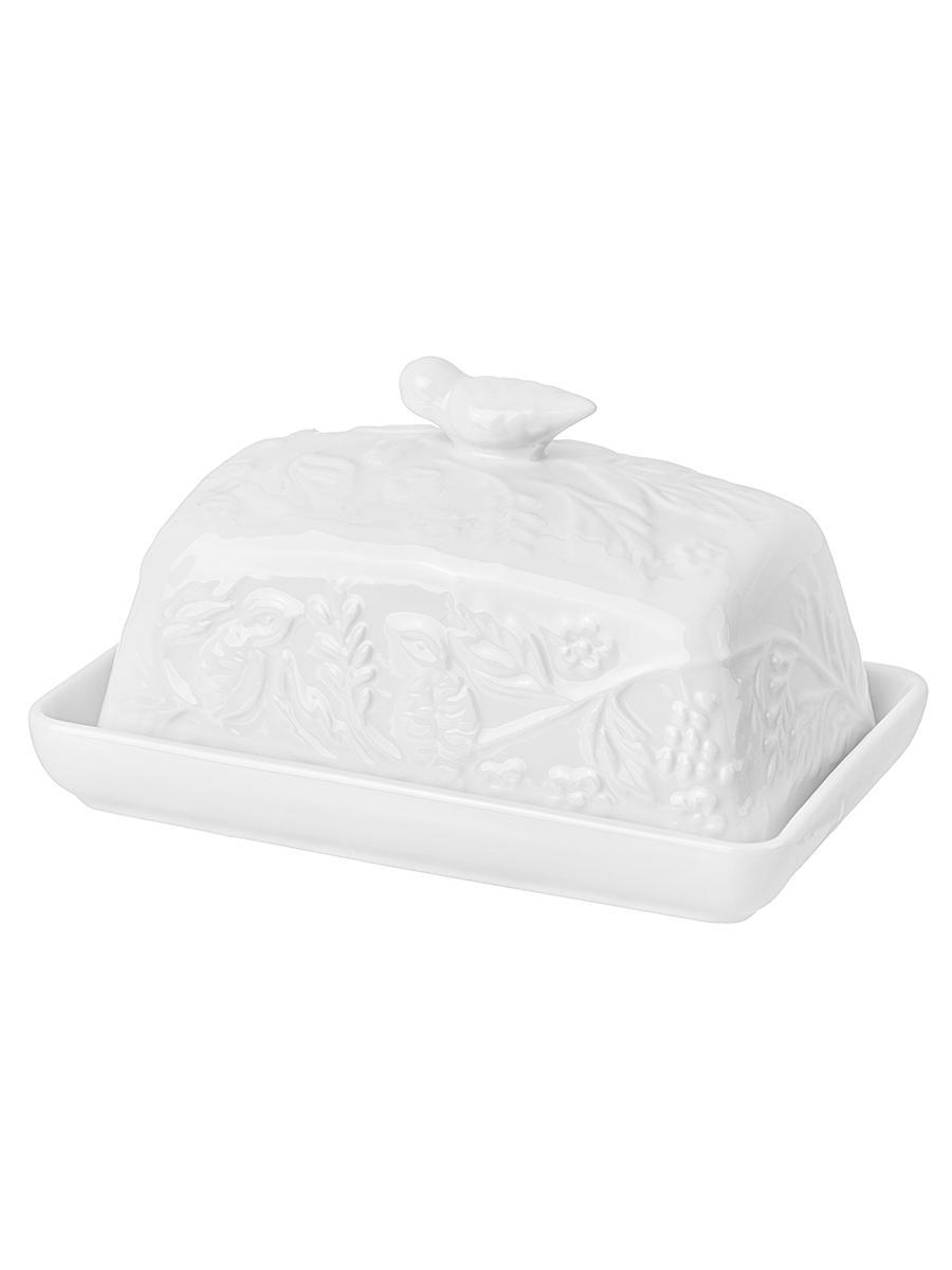 Изображение товара Масленка из фарфора Elan Gallery Птички на ветке 540202 белая