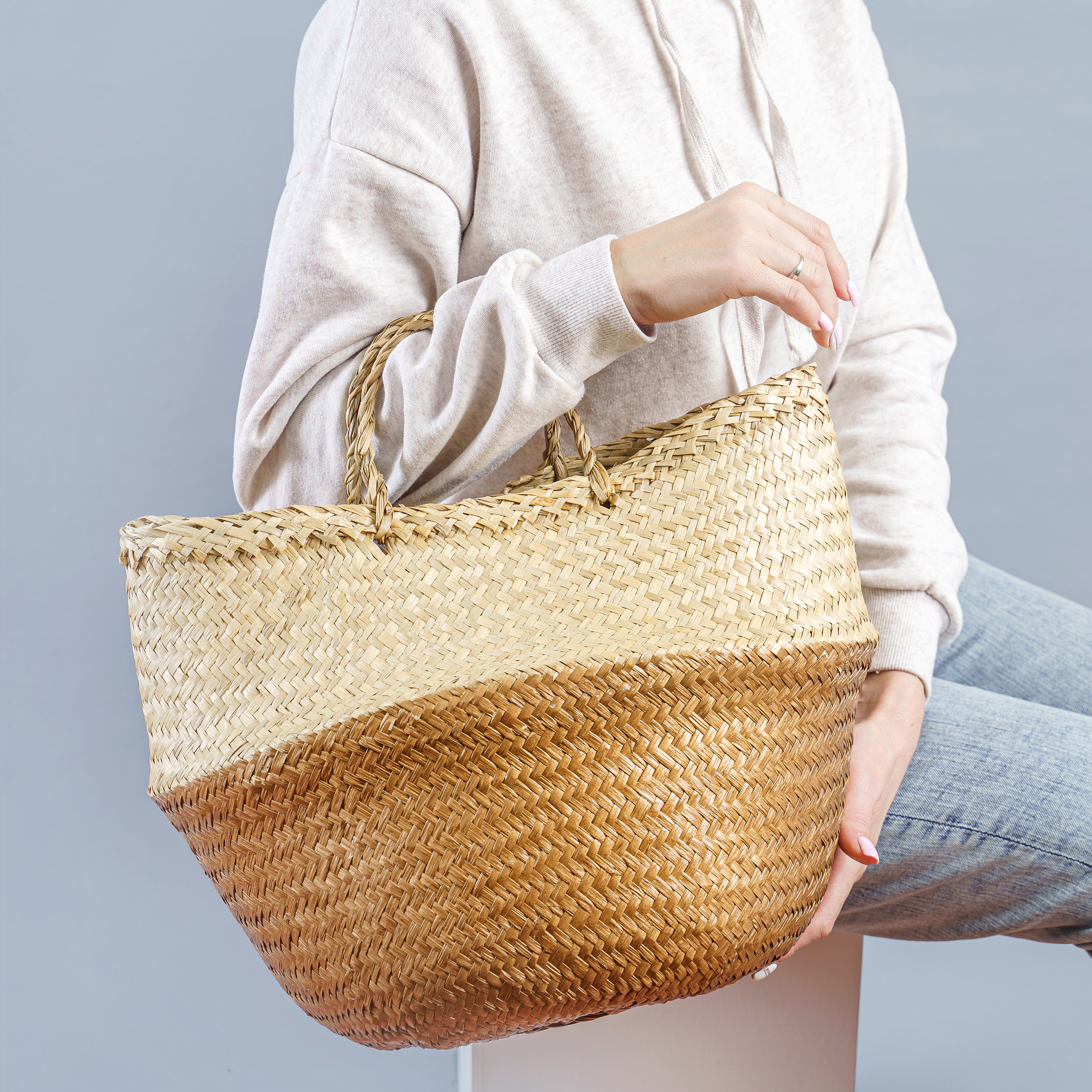 Изображение товара Корзина Storidea HC5166 из пальмовых листьев 35x30 см золотистая