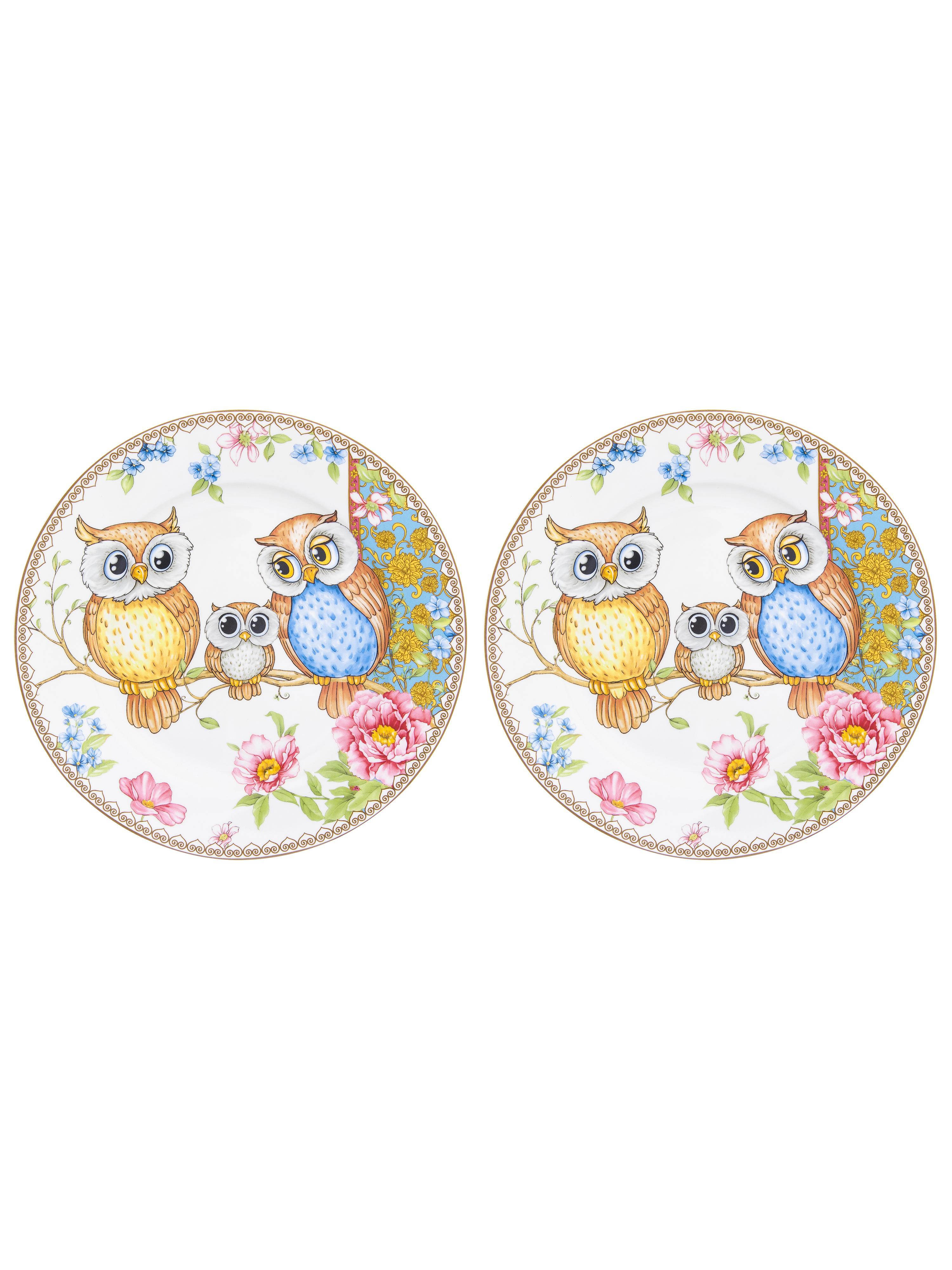 Изображение товара Набор десертных тарелок Elan Gallery Совушки 19 см из костяного фарфора